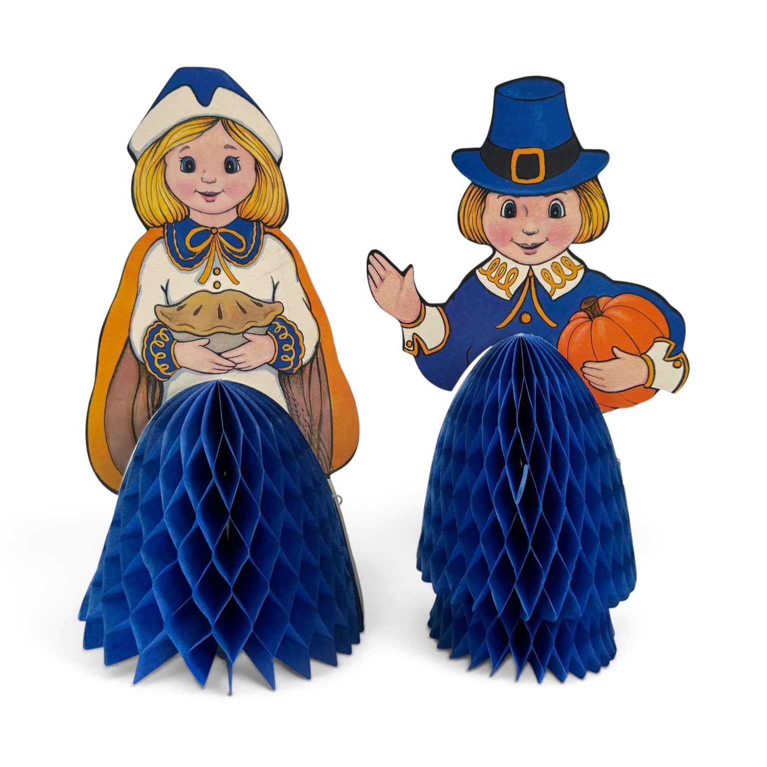 Vintage Beistle Pilgrim Boy Girl Honeycomb Tabletop Decorations 10\