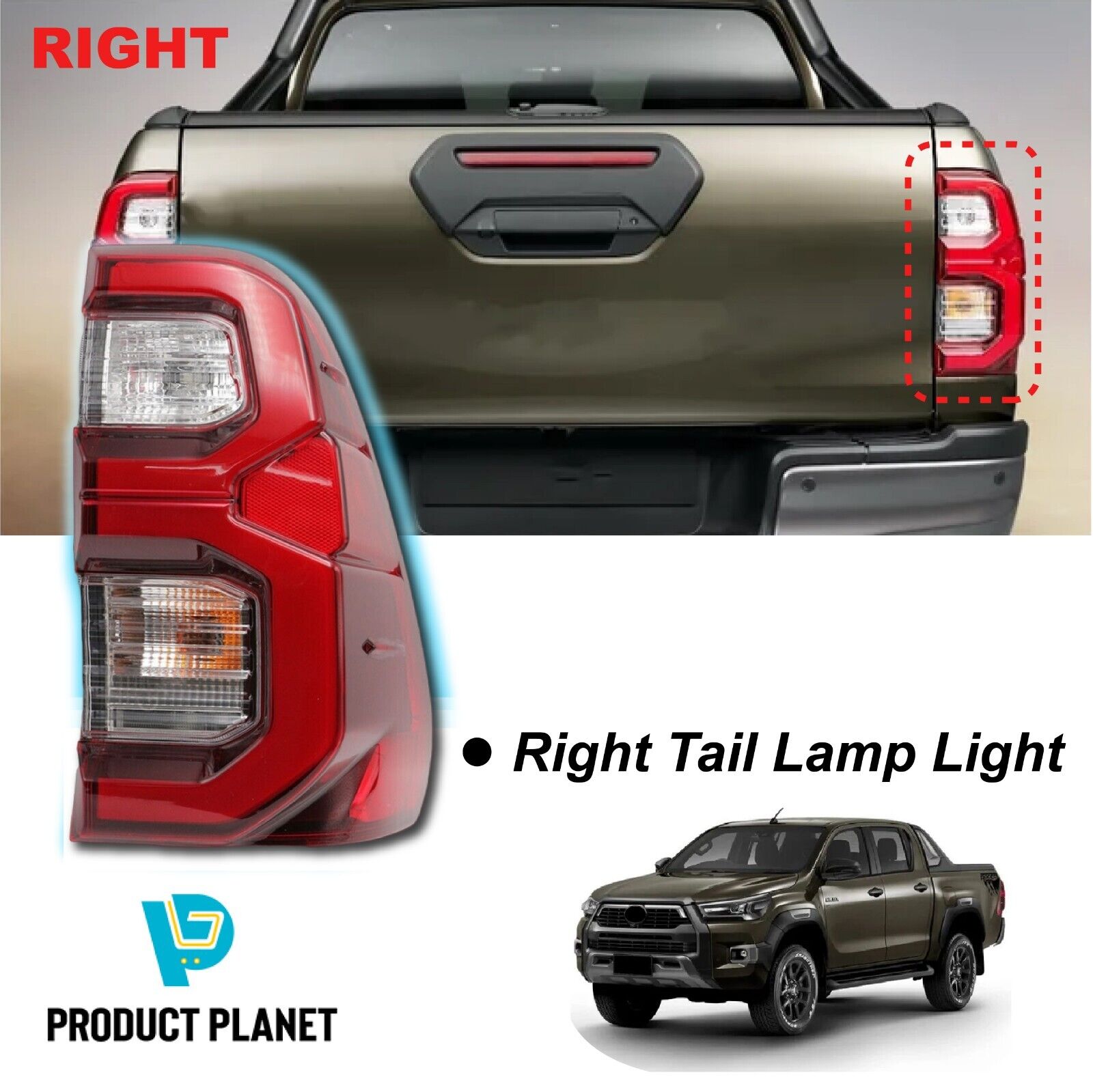 Fits Toyota Hilux Revo Rocco 2020-21 LH/RH/Pair Tail Lamp Lights LED