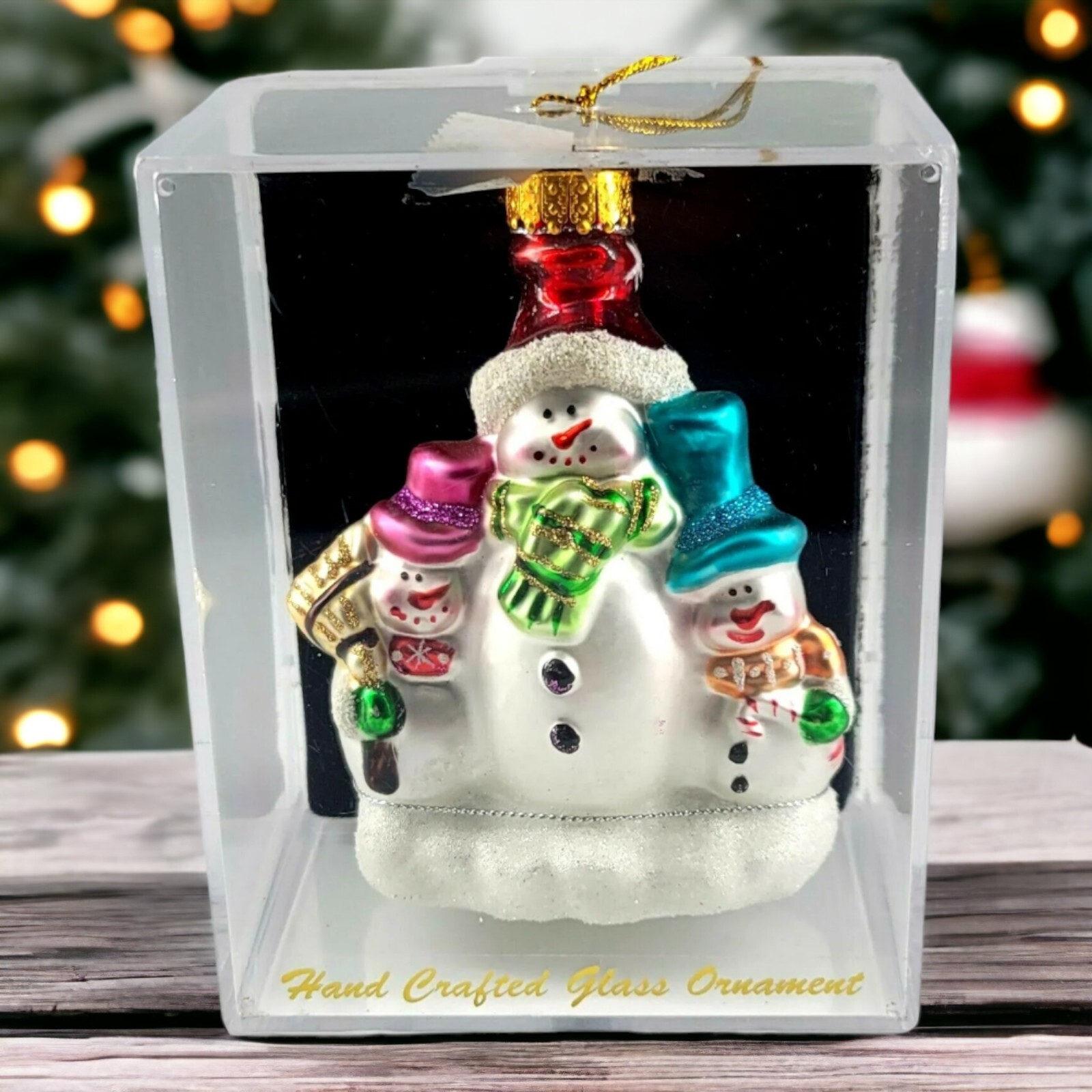 Vintage Christmas Snowman Hand Blown Glass Ornament Original Box Vintage Christmas Snowman Hand Blown Glass Ornament Original Box