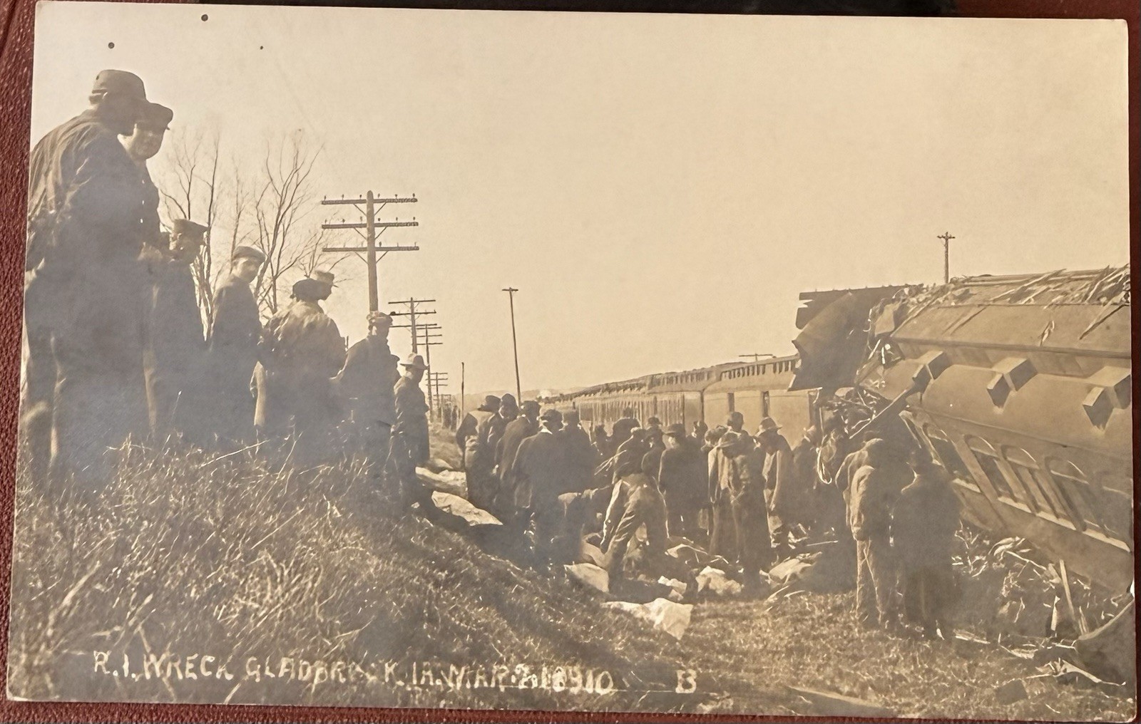 3-21-1910 Gladbrook Iowa, Wreck Train, Tama County, Sad RPPC Real Photo Postcard 3-21-1910 Gladbrook Iowa, Wreck Train, Tama County, Sad RPPC Real Photo Postcard