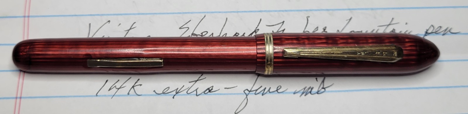 Vintage Eberhard Faber Striated Red Fountain Pen 14K Plated EF Nib - 1930s Vintage Eberhard Faber Striated Red Fountain Pen 14K Plated EF Nib - 1930s