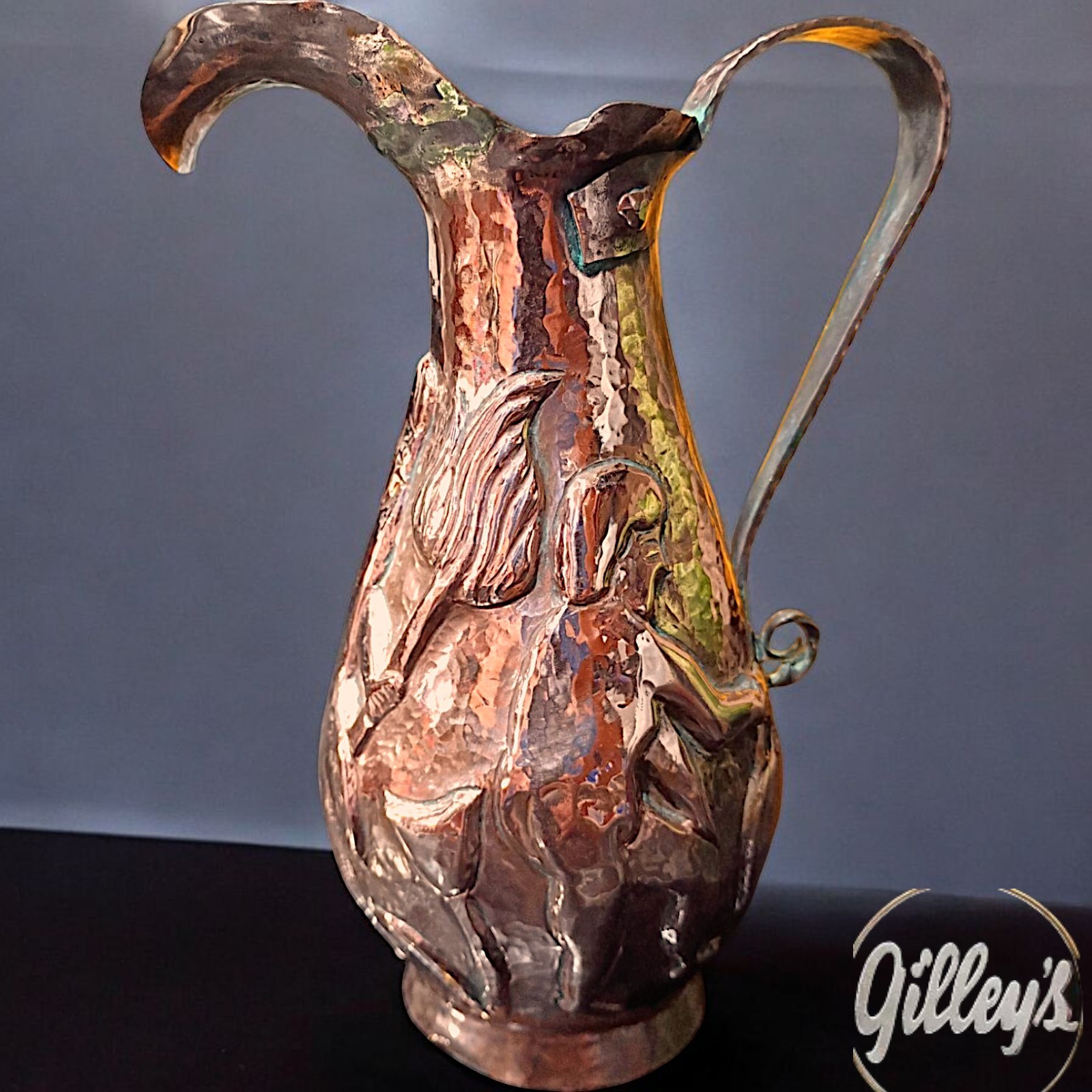 Antique Copper Traditional Repousse Water Pitcher Jug Hand Hammered Forged Antique Copper Traditional Repousse Water Pitcher Jug Hand Hammered Forged