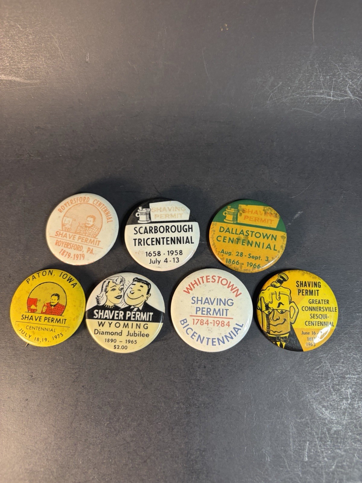 7 Vintage Shaving Permit Pinback Buttons From Different States & Areas 50’s-80’s 7 Vintage Shaving Permit Pinback Buttons From Different States & Areas 50’s-80’s