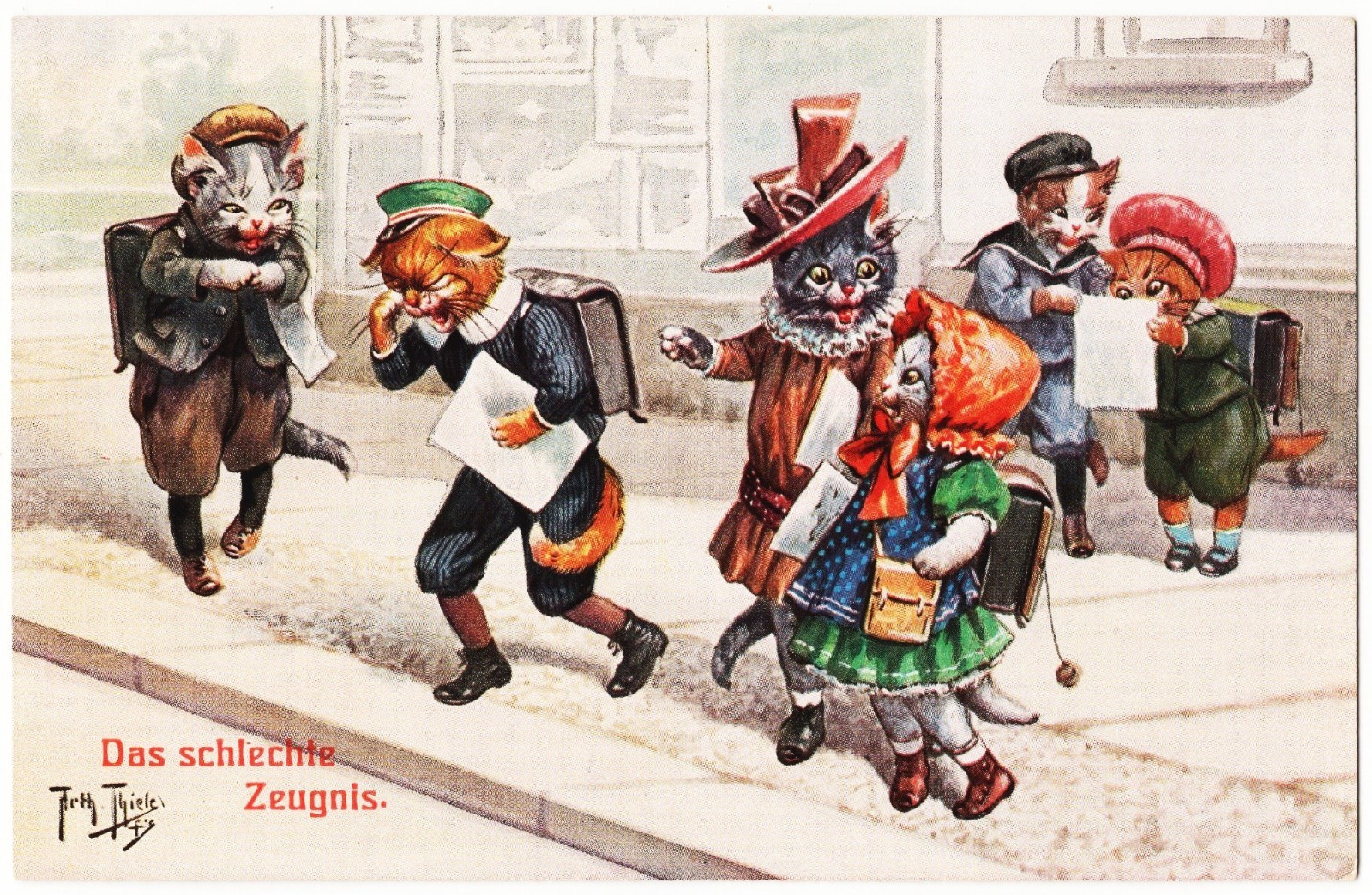artist Arthur Thiele TSN Cat Cats Students Anthropomorphic antique postcard artist Arthur Thiele TSN Cat Cats Students Anthropomorphic antique postcard