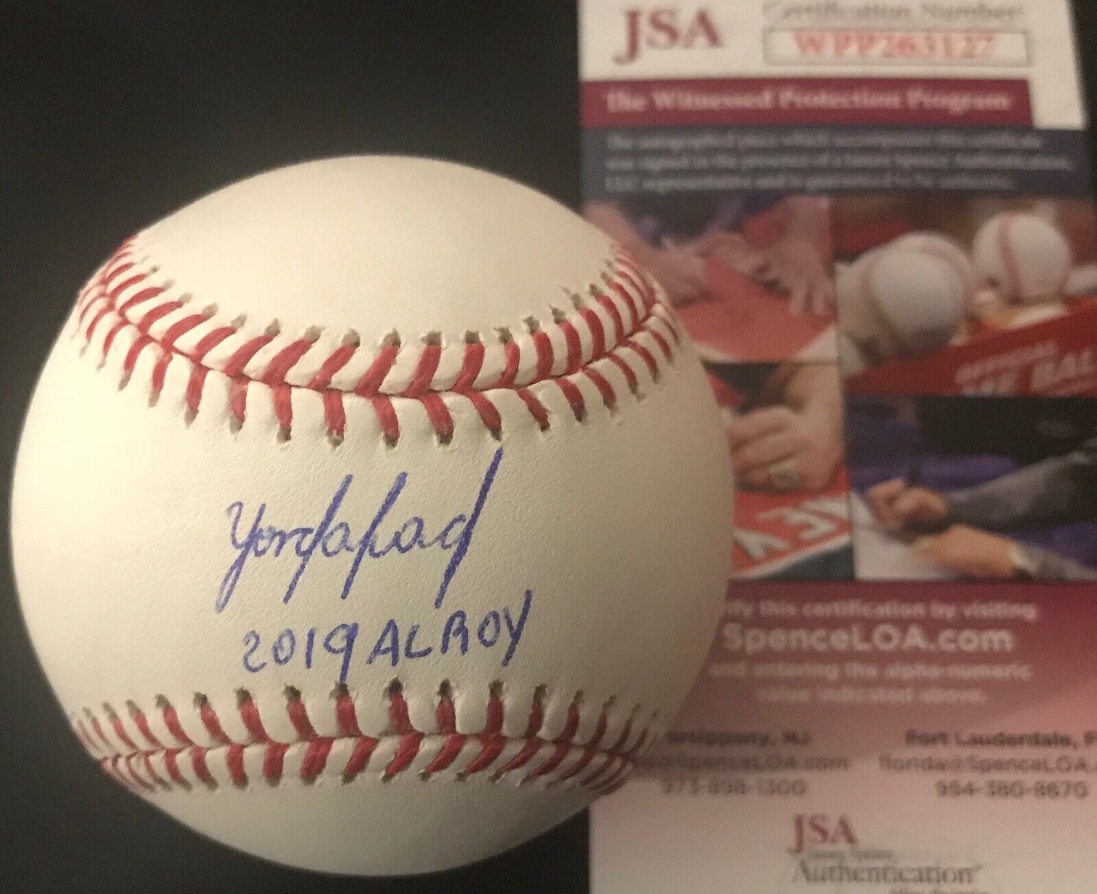 Yordan Alvarez Astros 2019 AL ROY Autographed Signed Baseball JSA WITNESS COA 2