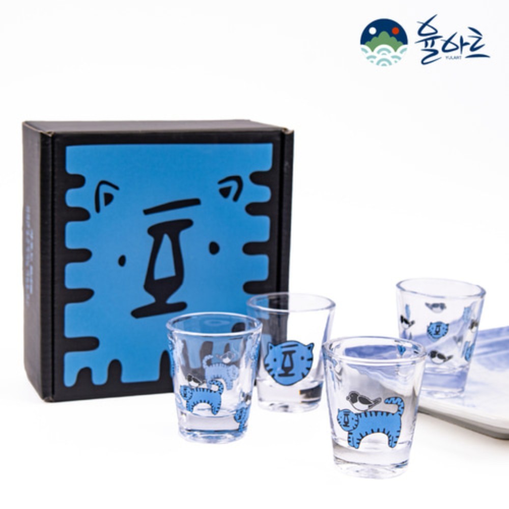 YULART Traditional Korean Folk Art Minhwa Soju Cup Set Glasses for Soju and Sake