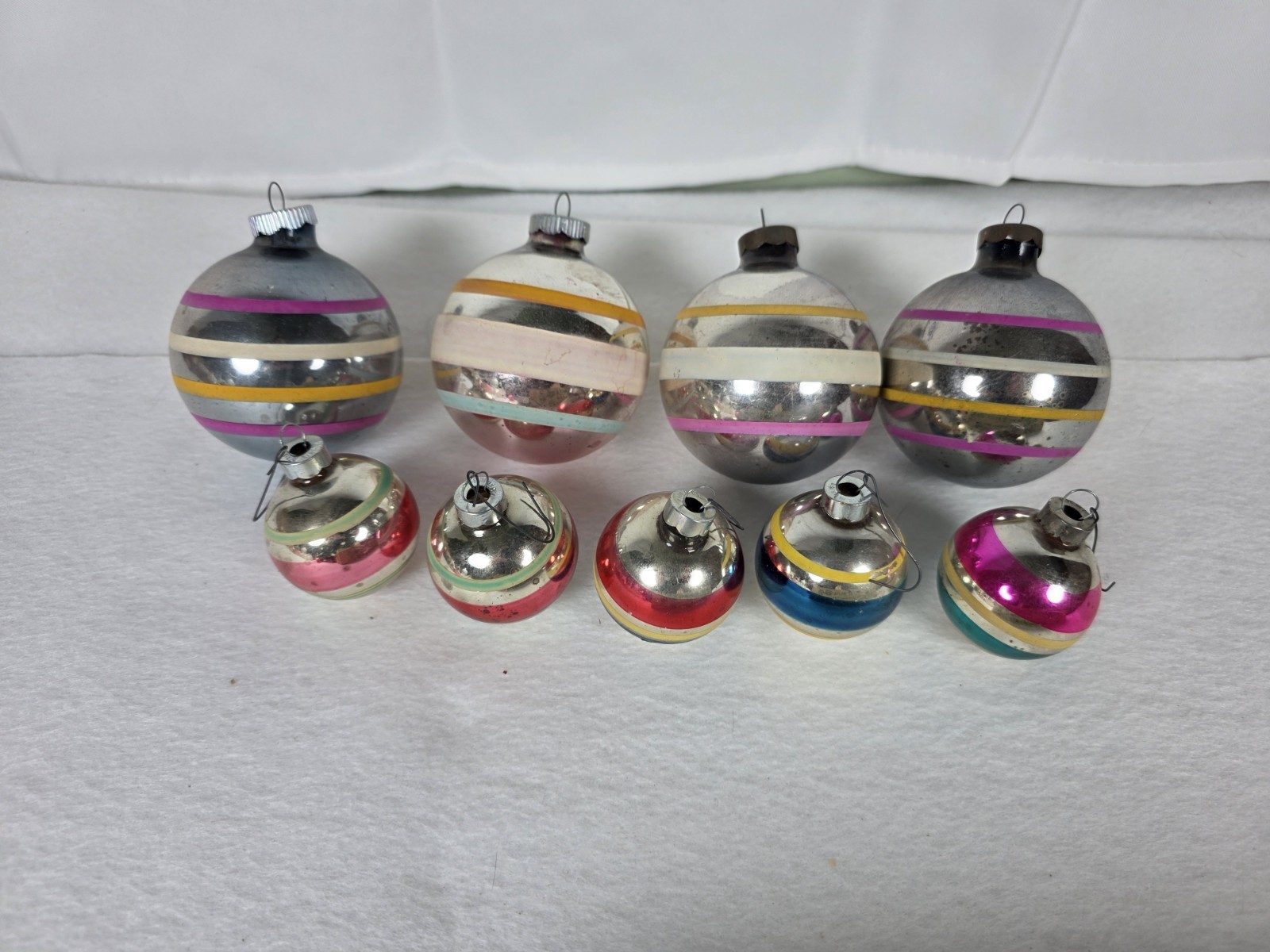 Vintage Shiny Brite Glass Christmas Ornaments Lot 9 Striped Mercury USA