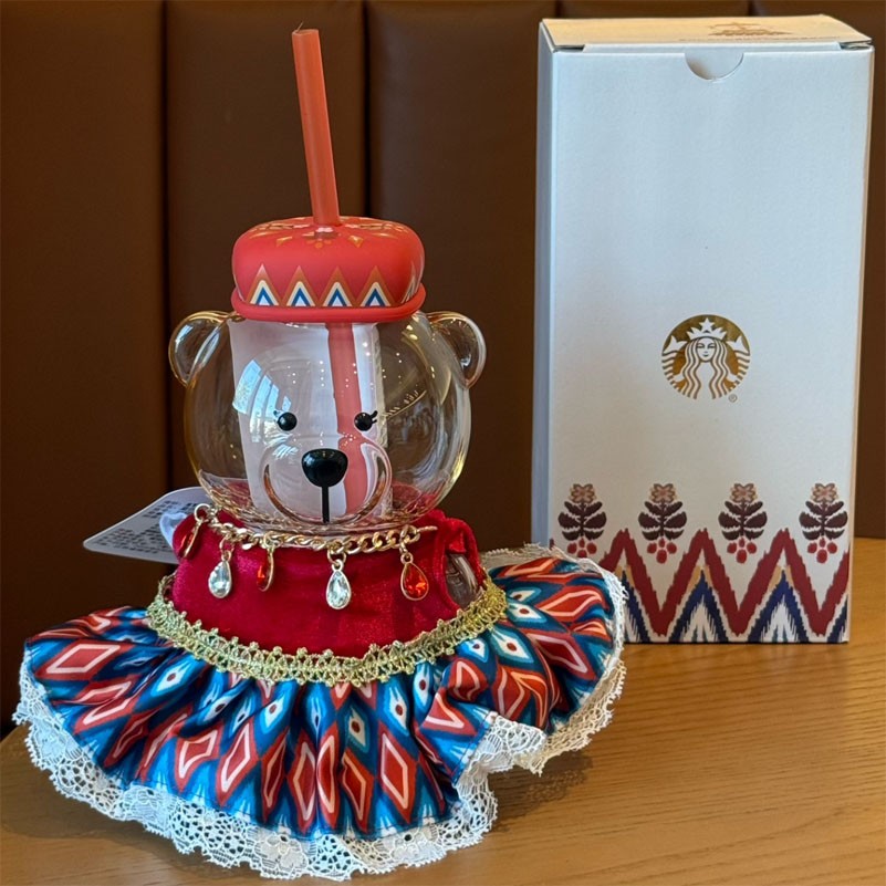 New Starbucks China Bazaar Ethnic Style Limited 16oz Bearista Glass Straw Cup New Starbucks China Bazaar Ethnic Style Limited 16oz Bearista Glass Straw Cup