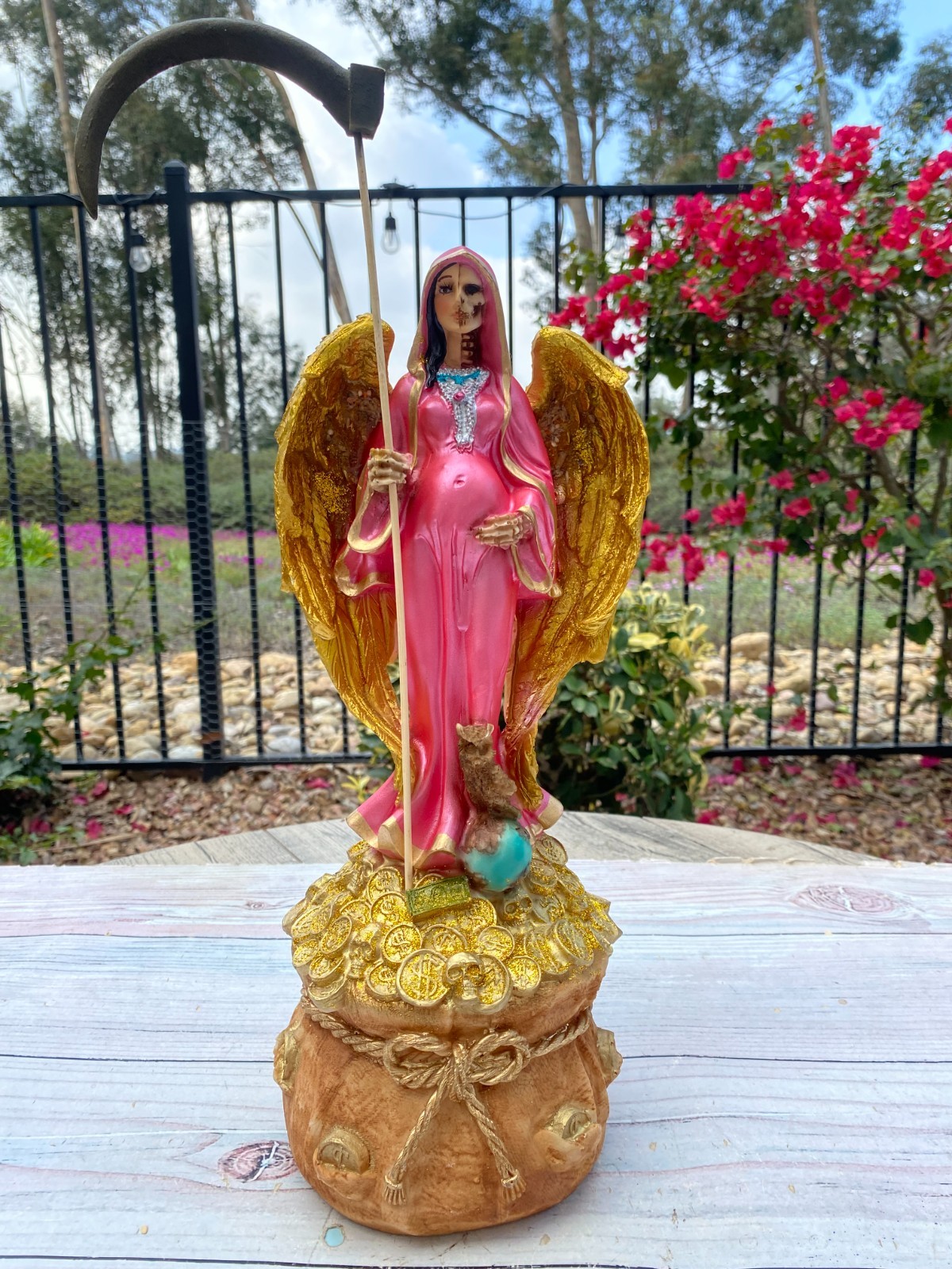 Santa Muerte Blessed Color Pink Fully Loaded Angel with Wings Protection 15\ Santa Muerte Blessed Color Pink Fully Loaded Angel with Wings Protection 15\