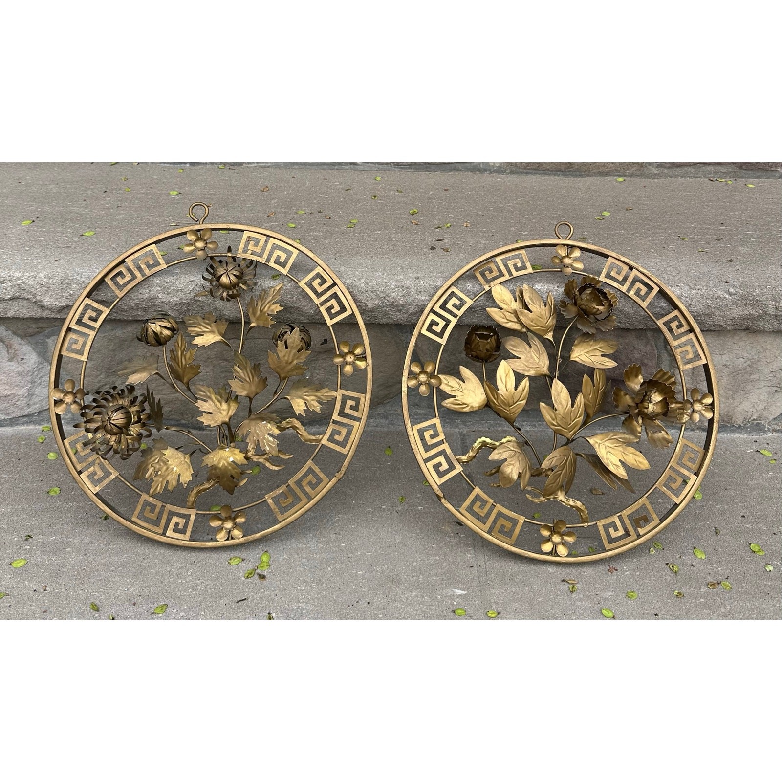 Vintage Pair gold Metal Floral Flower Wall Art Sculpture Decor 12 Vintage Pair gold Metal Floral Flower Wall Art Sculpture Decor 12