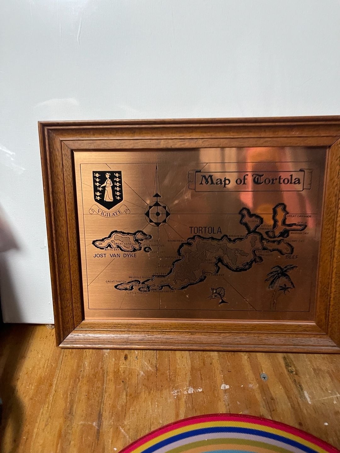 Vintage Metalcraft Copper Etching Map of Tortola British Virgin Islands Framed W Vintage Metalcraft Copper Etching Map of Tortola British Virgin Islands Framed W