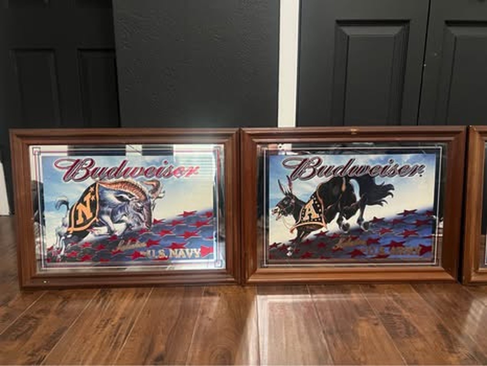 4 matching set of Budweiser “Salutes” military mirrors/signs, ea 4 matching set of Budweiser “Salutes” military mirrors/signs, ea