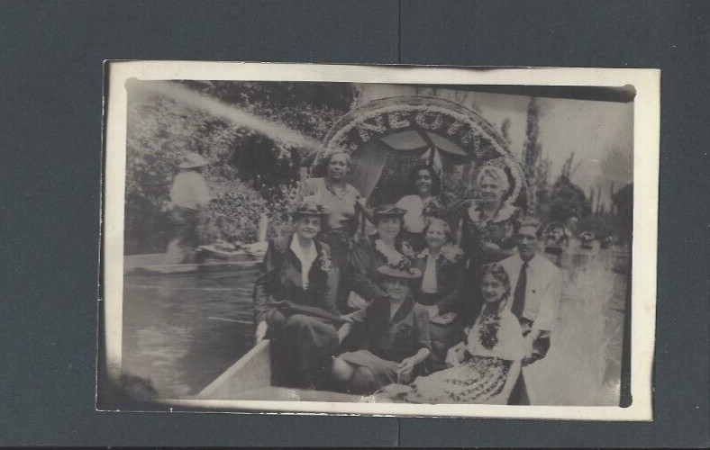 Real Photo Post Card Unknown Family About 1920 Group Of 10 In Boat Real Photo Post Card Unknown Family About 1920 Group Of 10 In Boat