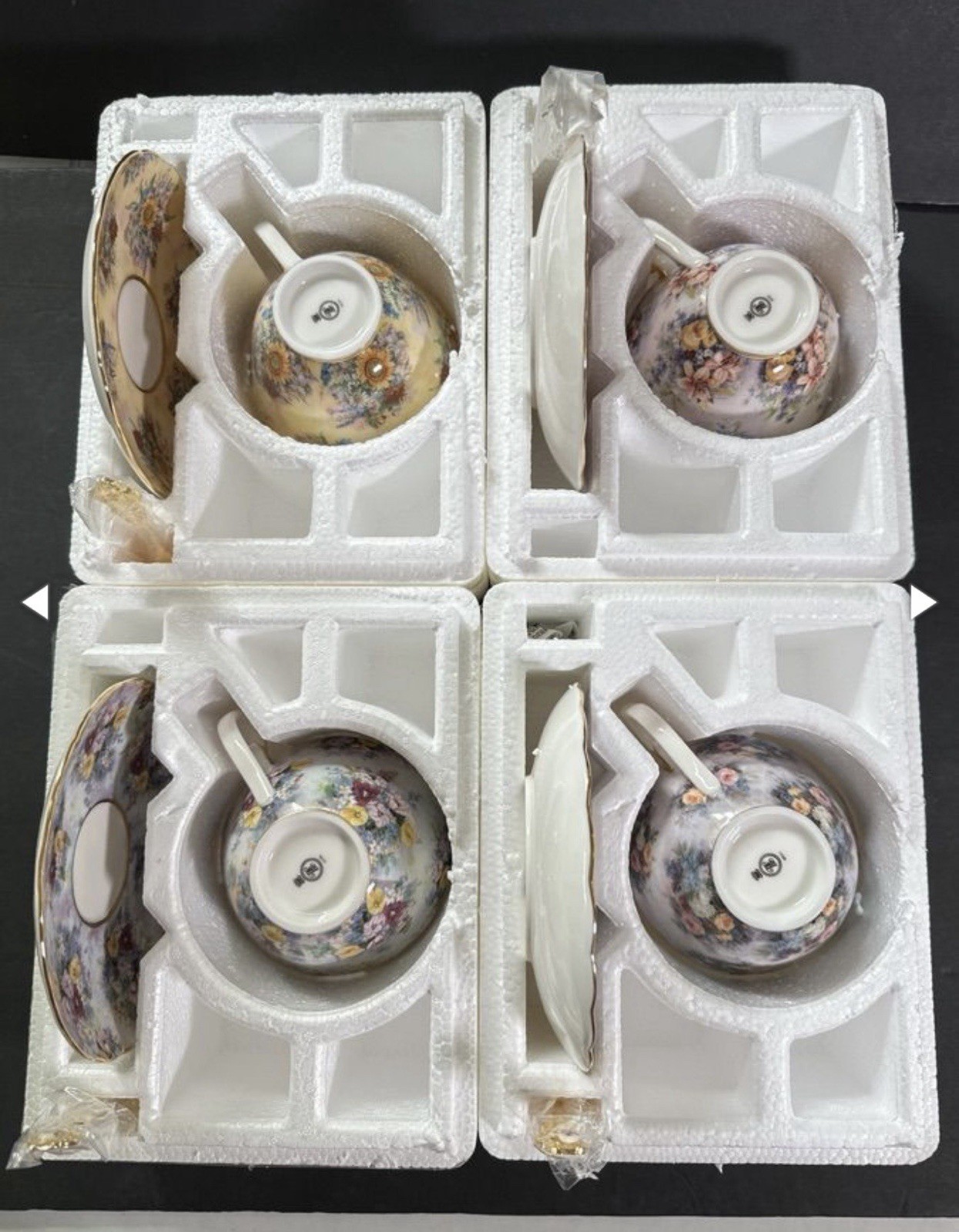Lena Liu Glorious Chintz Bradford Exchange Tea Cup Set Lot of 4 w/ COAs