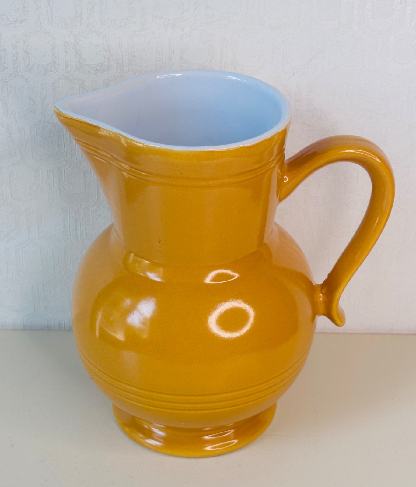 LOVELY VTG EMILE HENRY FRANCE CERAMIC PITCHER JUG VASE MARIGOLD YELLOW LOVELY VTG EMILE HENRY FRANCE CERAMIC PITCHER JUG VASE MARIGOLD YELLOW
