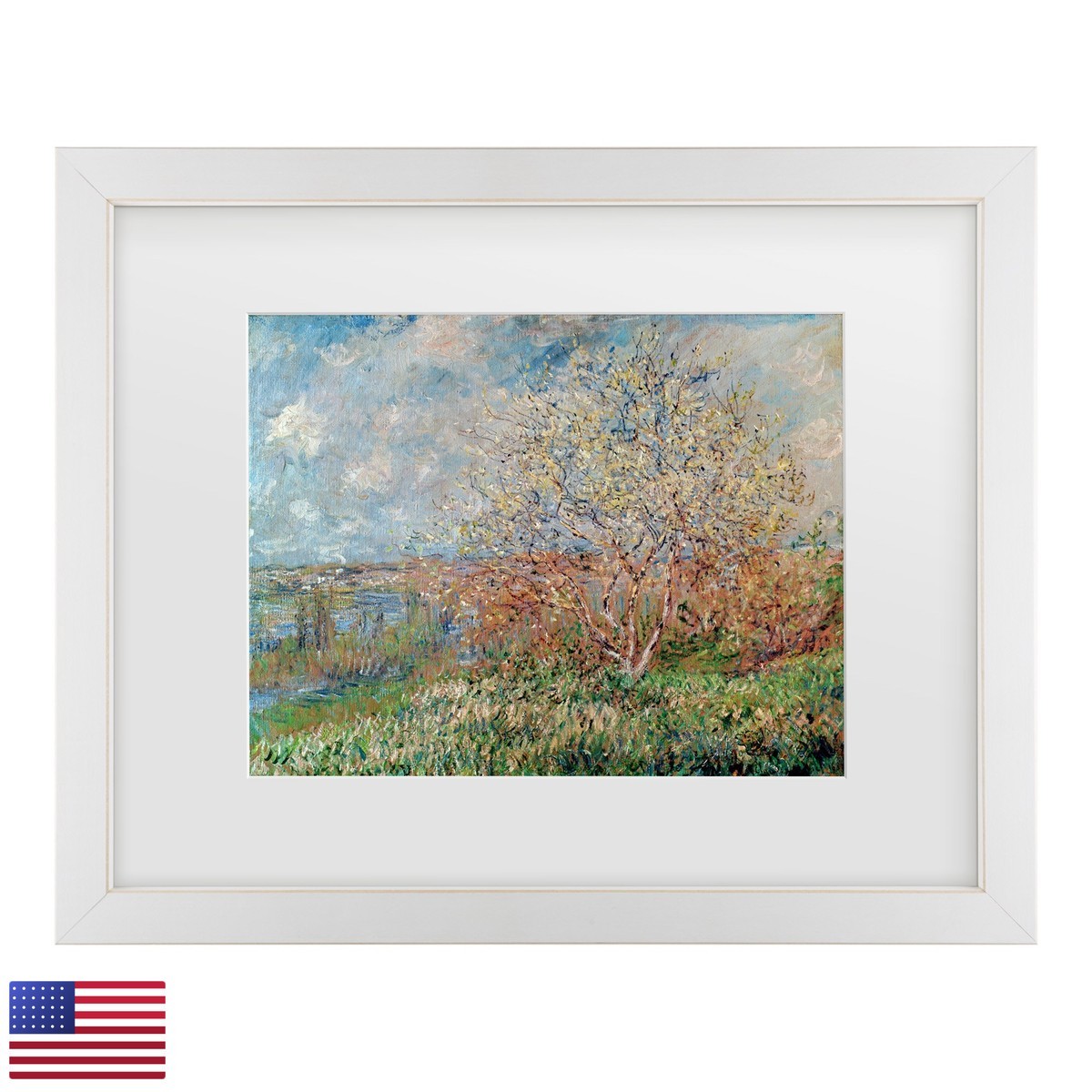 Trademark Fine Art Spring 1880 By Claude Monet, White Matte, Distressed White Trademark Fine Art Spring 1880 By Claude Monet, White Matte, Distressed White
