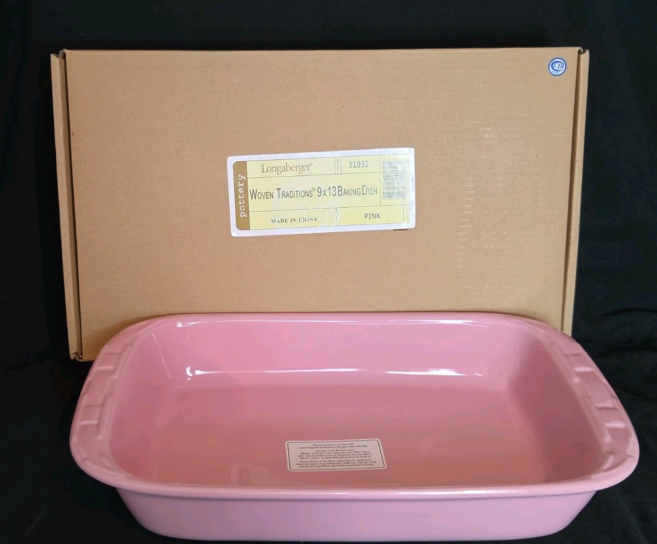 Longaberger Pottery Woven Traditions 9X13 Pink Baking Dish New In Original Box Longaberger Pottery Woven Traditions 9X13 Pink Baking Dish New In Original Box