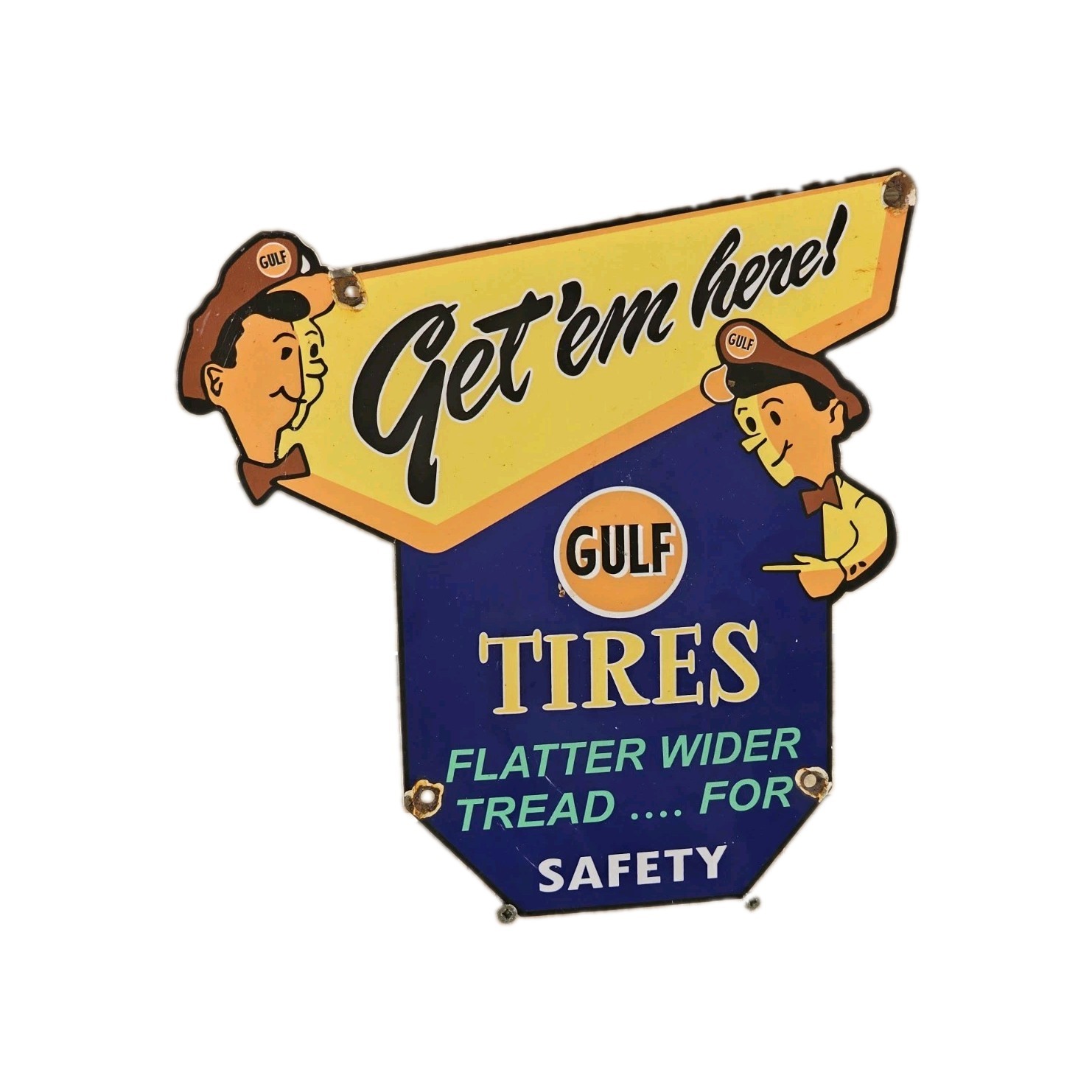 VINTAGE 1950'S GULF TIRES PORCELAIN SIGN 12 VINTAGE 1950'S GULF TIRES PORCELAIN SIGN 12