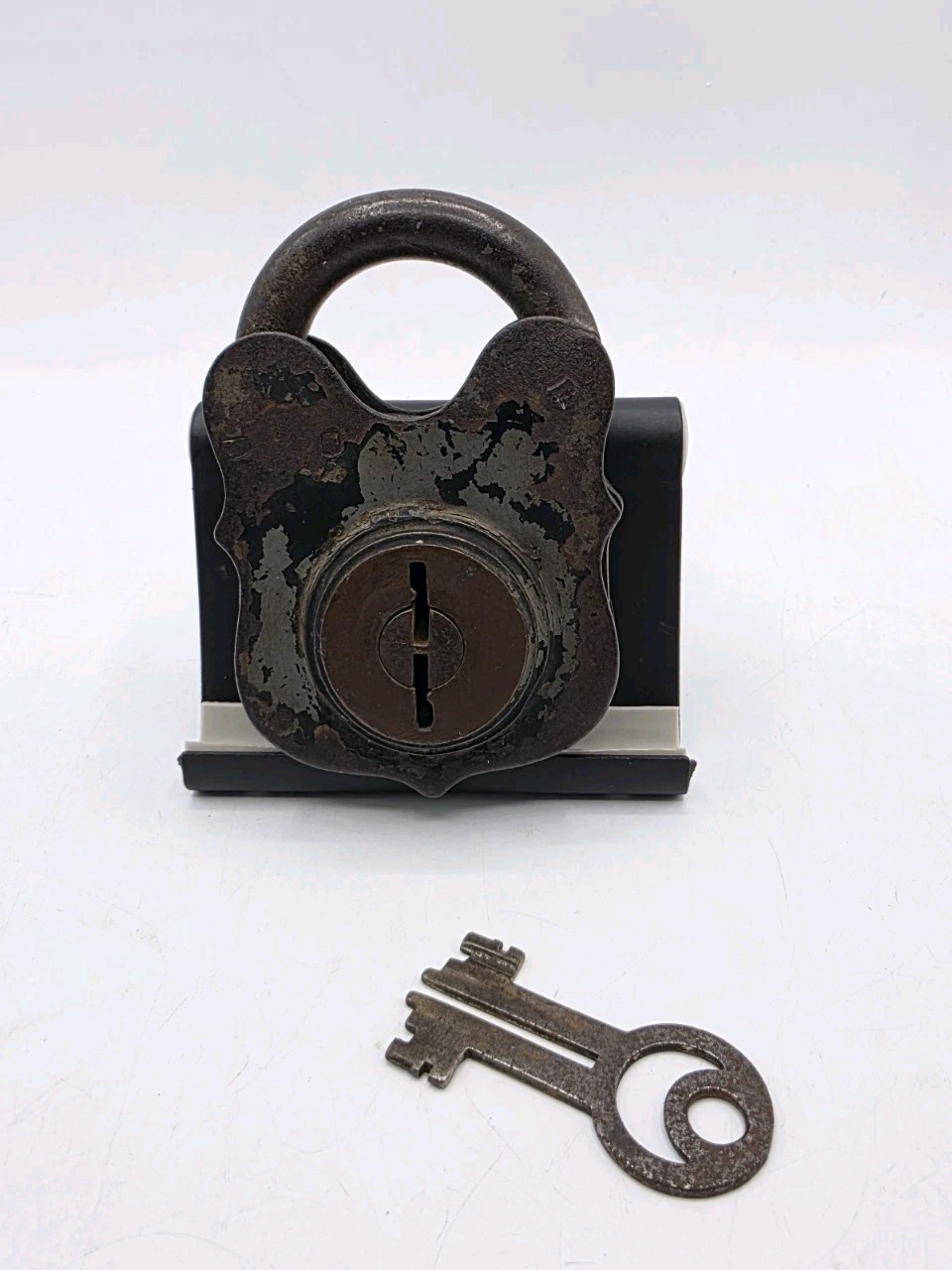Old Heavy Iron Padlock With Key Works Rustic Weathered Patina Old Heavy Iron Padlock With Key Works Rustic Weathered Patina