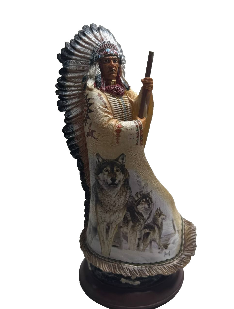 Vintage 13.75” Native American Indian Chief Resin Statue Extremely Detailed Open