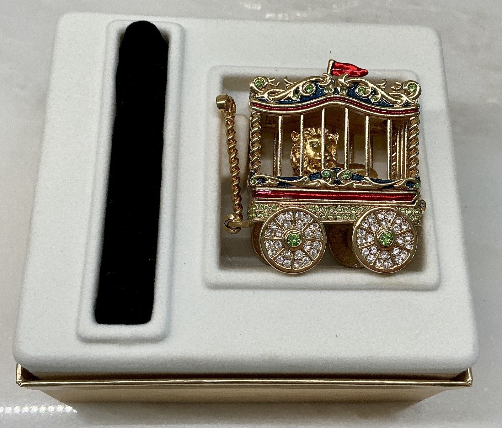 Estée Lauder Solid Perfume Compact 2002 Circus Lion Cage Box & Pouch