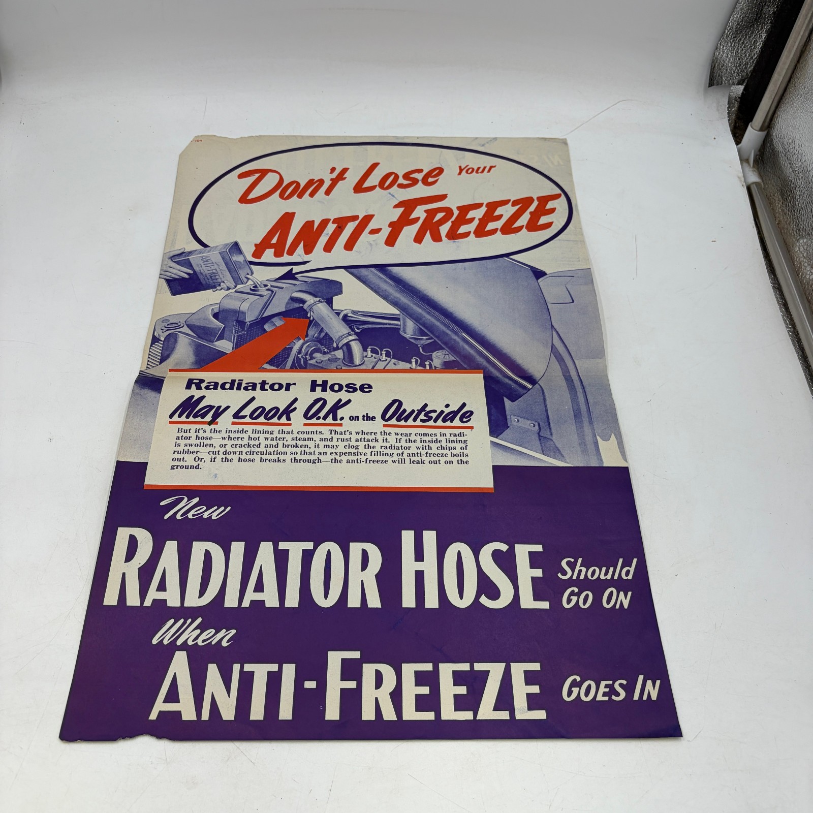 Vintage 1940s 1950s Radiator Hose Anti-Freeze Auto Service Poster 12x18