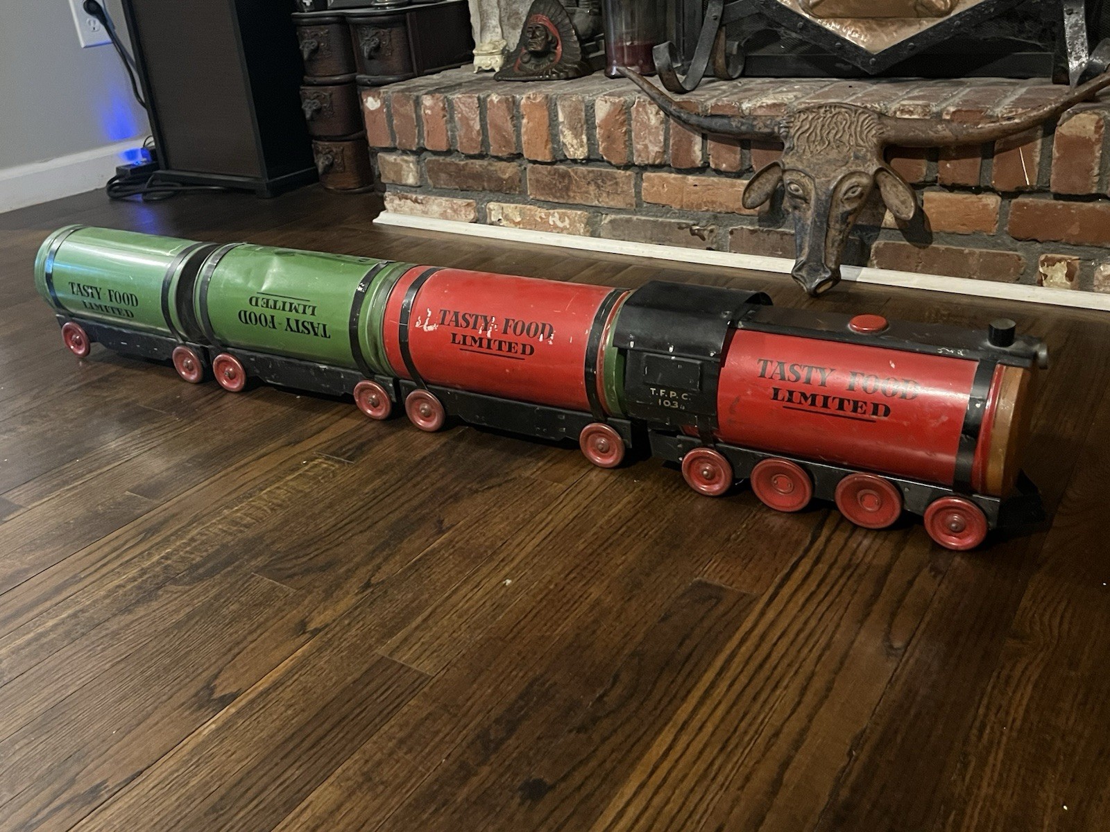 Limited Antique TASTY FOOD Advertising Cansiters Premium Tin Toy Railroad Train Limited Antique TASTY FOOD Advertising Cansiters Premium Tin Toy Railroad Train