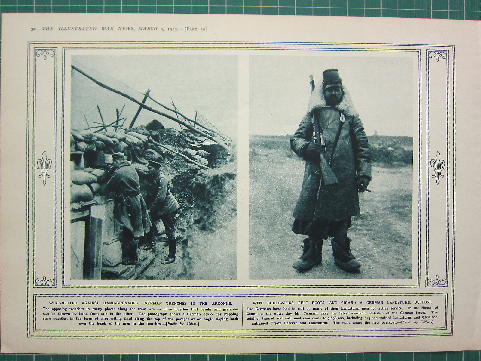 1915 WWI WW1 PRINT ~ GERMAN TRENCHES IN THE ARGONNE ~ GERMAN LANDSTRUM OUTPOST