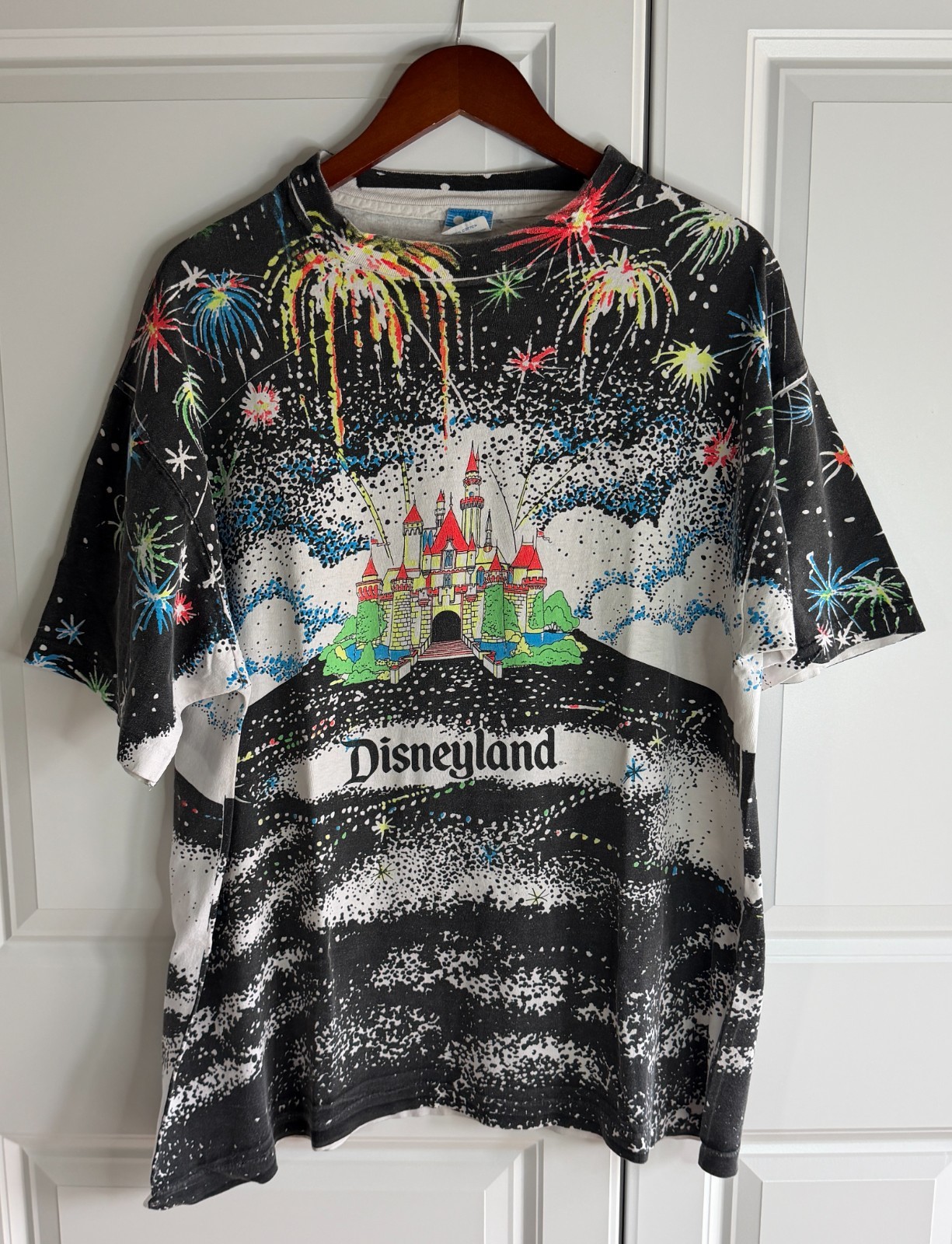Vintage Disney Cinderella's Castle Fireworks All Over Print Shirt AOP 90s Grail Vintage Disney Cinderella's Castle Fireworks All Over Print Shirt AOP 90s Grail