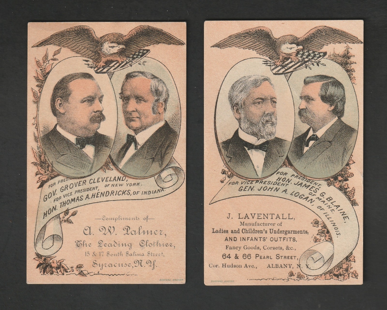 Original 1884 President Grover Cleveland vs James Blaine election trade cards Original 1884 President Grover Cleveland vs James Blaine election trade cards