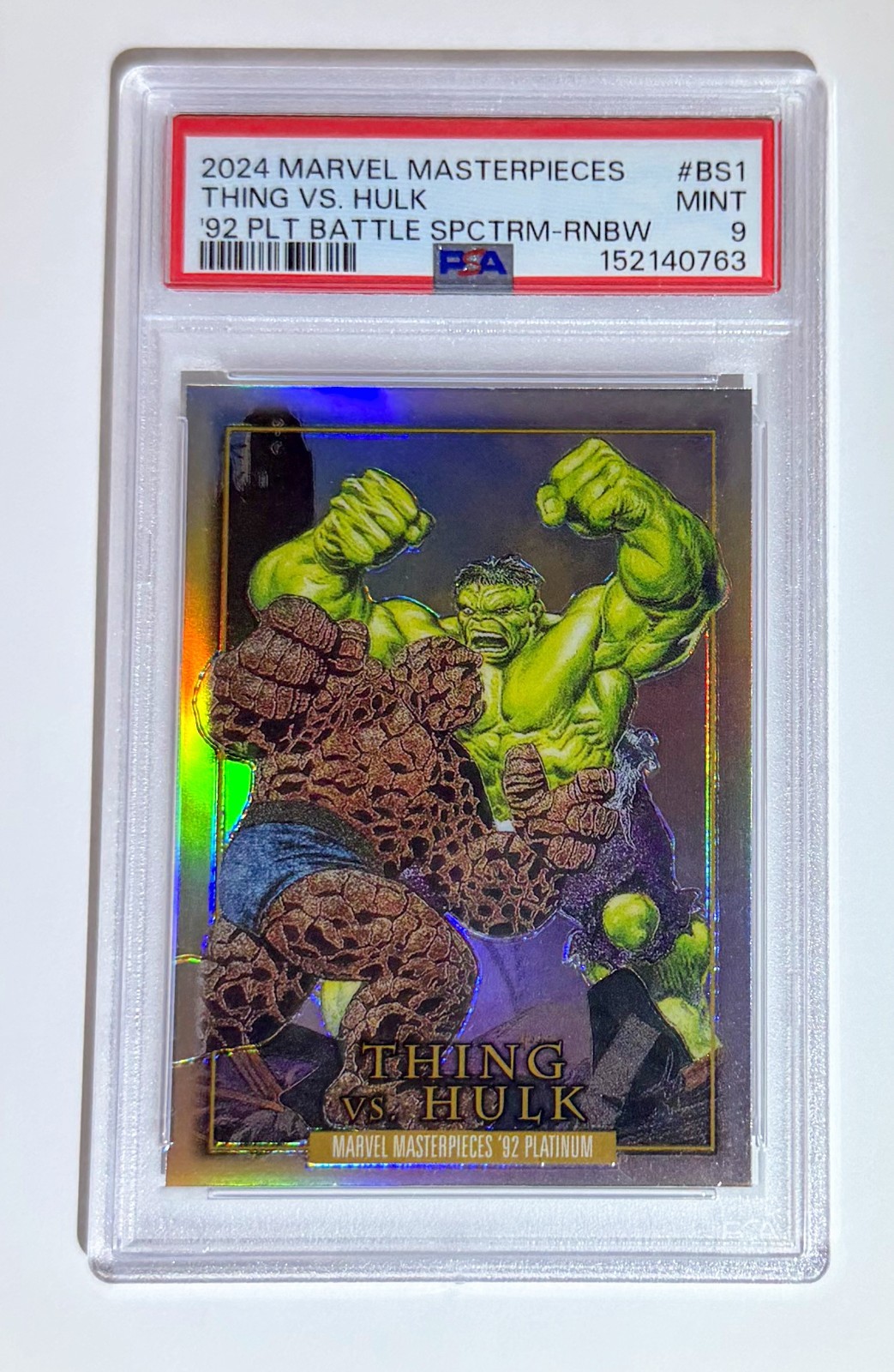 2024 Marvel Masterpieces \'92 Platinum THING VS. HULK #BS1 Rainbow Parallel PSA 9 2024 Marvel Masterpieces \'92 Platinum THING VS. HULK #BS1 Rainbow Parallel PSA 9