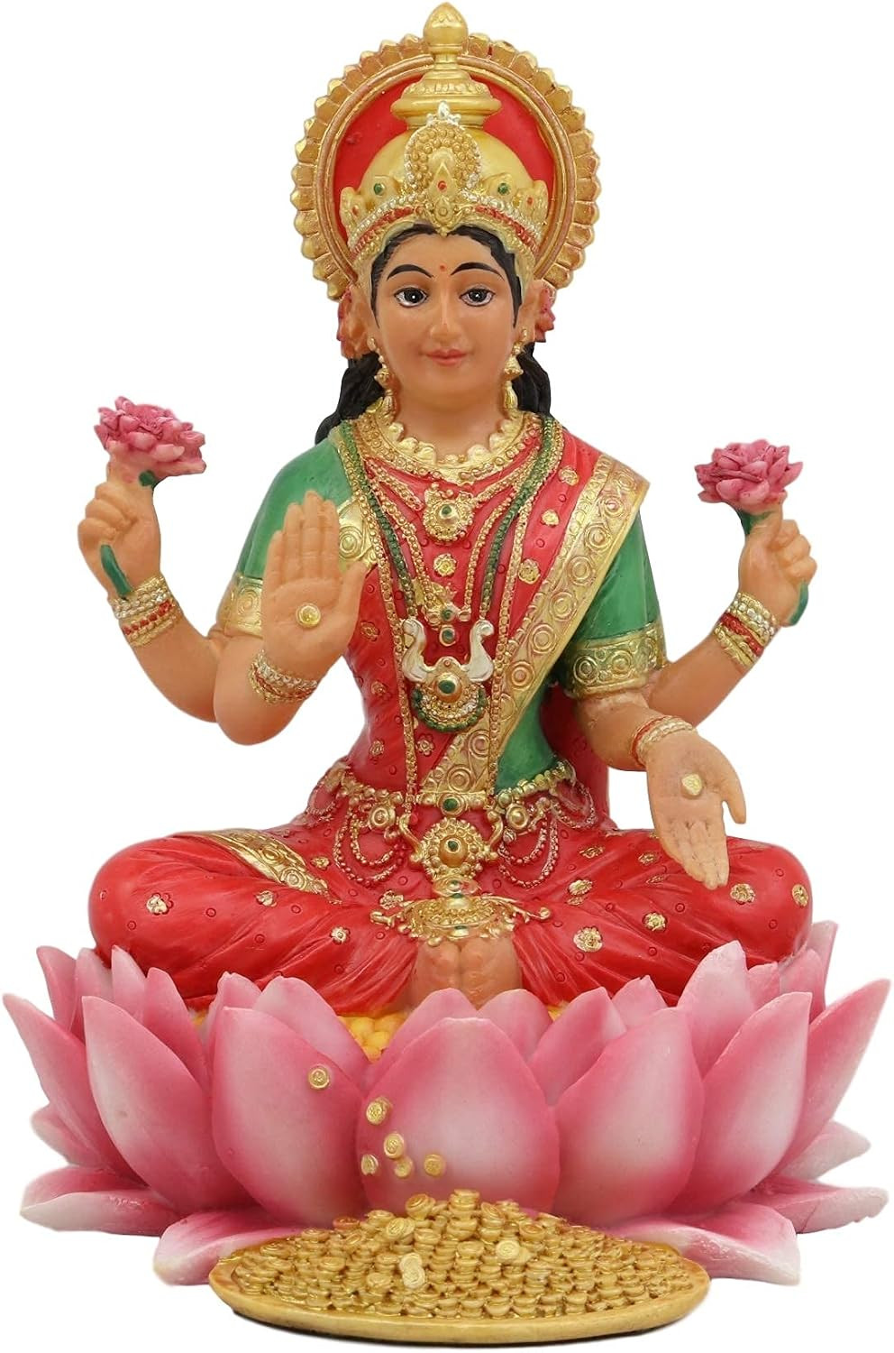 Ebros Seated Beautiful Hindu Goddess Lakshmi Meditating on Lotus Throne Statue 6