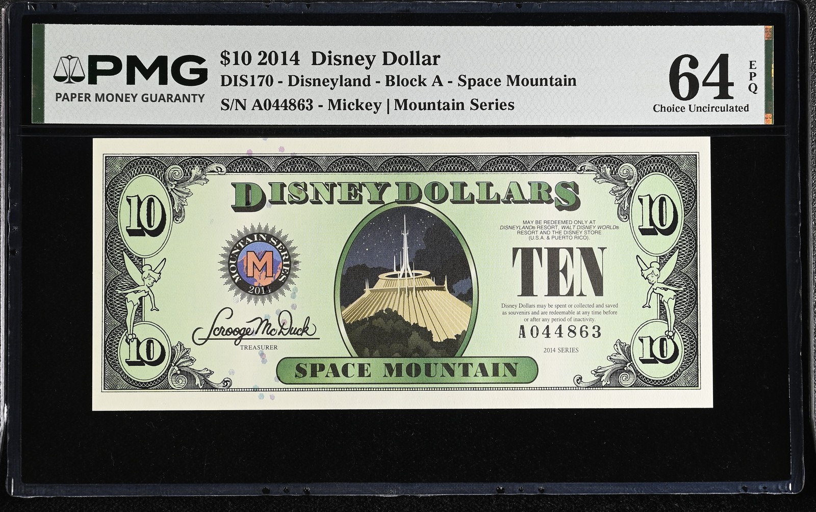 2014 Space Mountain $10 Disney Dollar - PMG 64 Choice Unc. 2014 Space Mountain $10 Disney Dollar - PMG 64 Choice Unc.