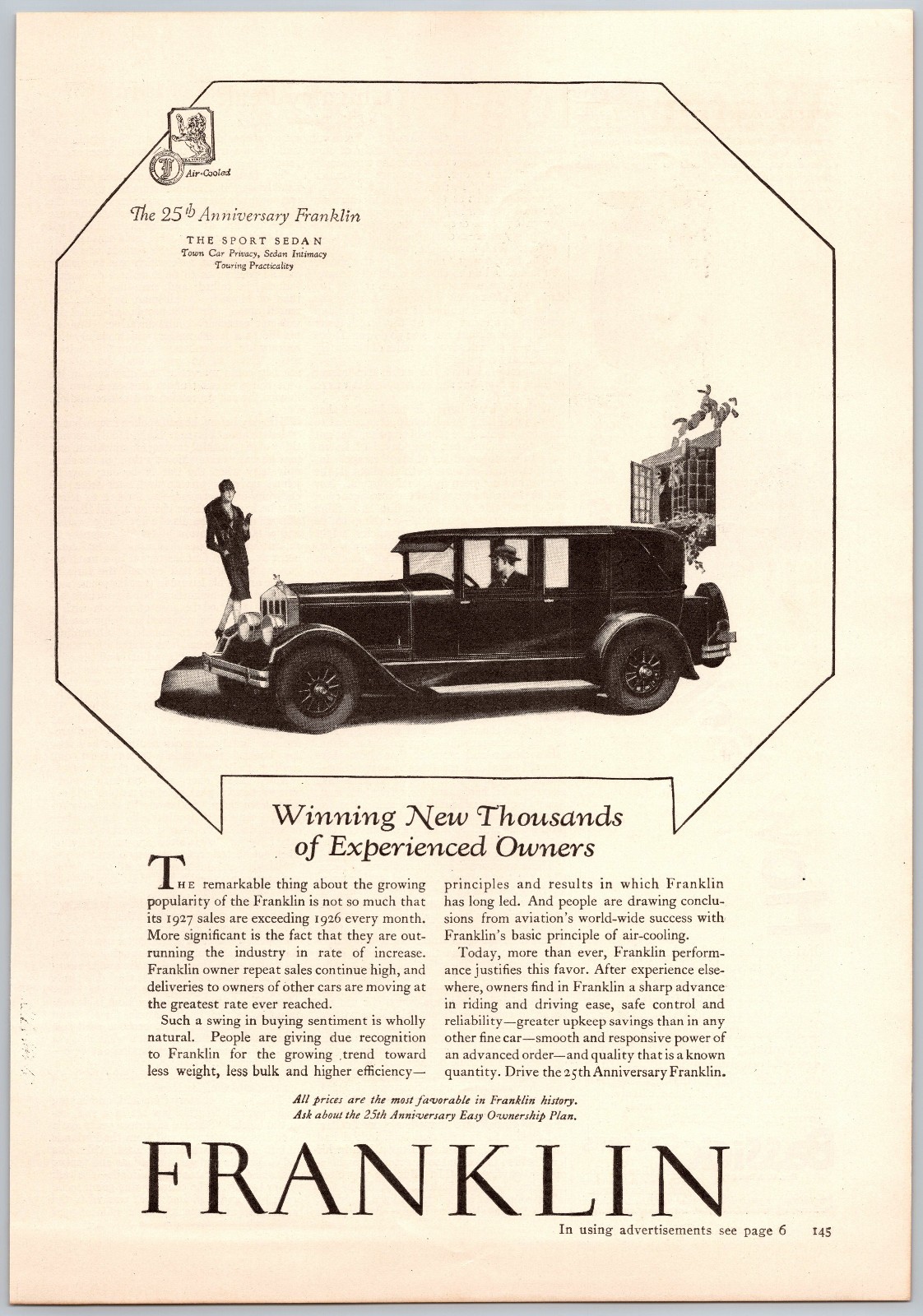 Vintage 1927 Franklin, Automobile, Auto, Car, 20\'s Print Ad