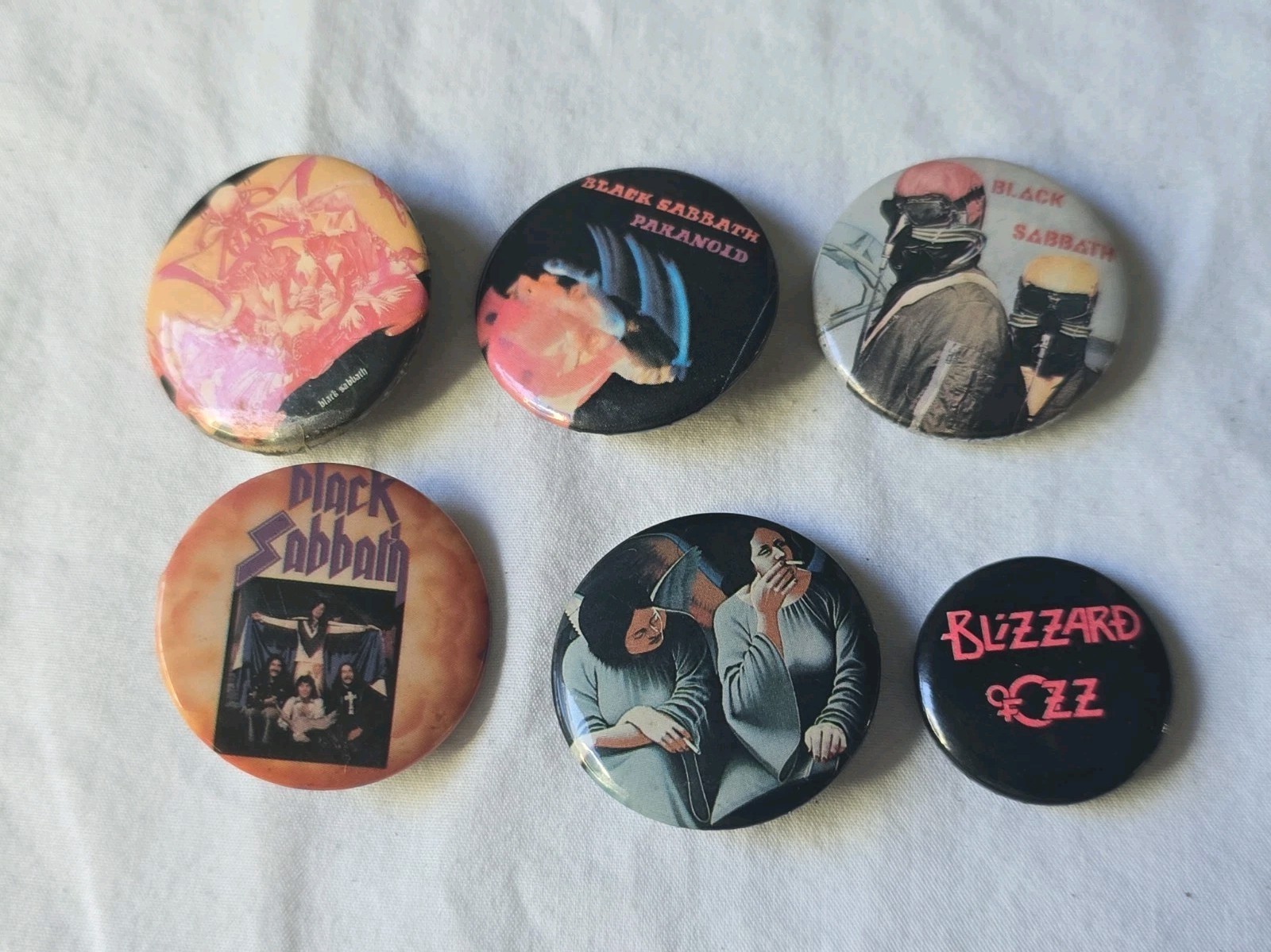 6 Vintage Black Sabbath & Ozzy Concert Pinback Buttons - RARE
