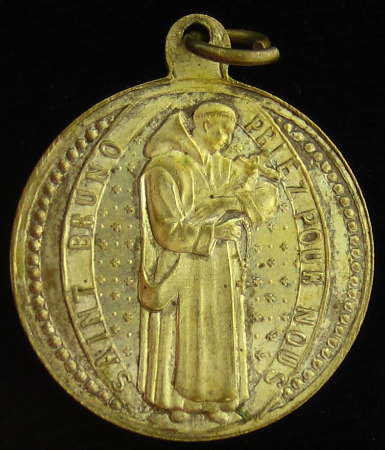 Vintage Saint Bruno Medal Catholic Patron Saint of Exorcists Mary Large Size Vintage Saint Bruno Medal Catholic Patron Saint of Exorcists Mary Large Size