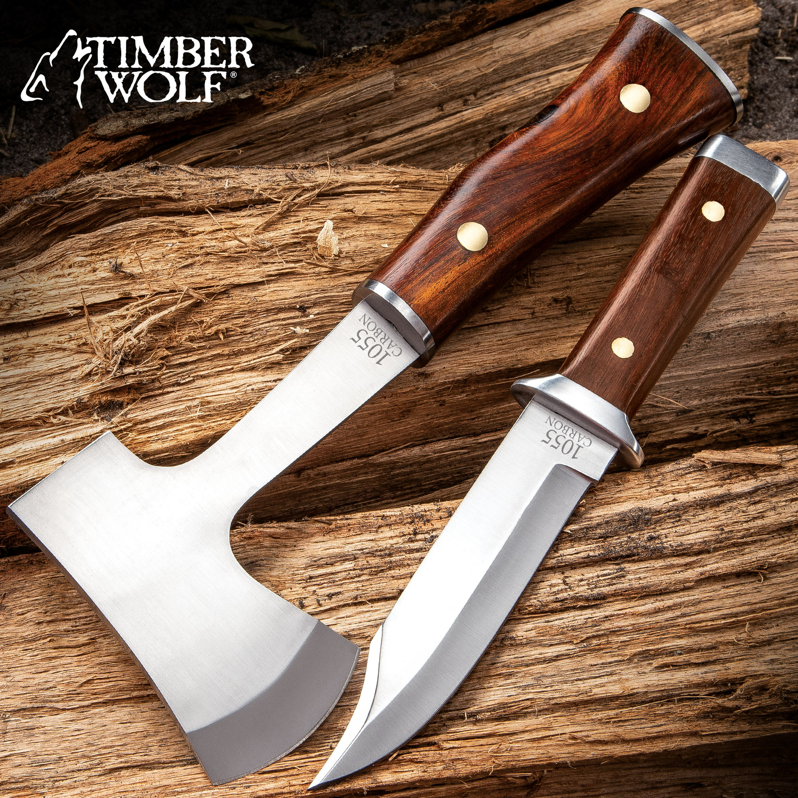 Timber Wolf Set with Sheath - Camp Axe and Fixed Blade Knife, Carbon Steel Timber Wolf Set with Sheath - Camp Axe and Fixed Blade Knife, Carbon Steel