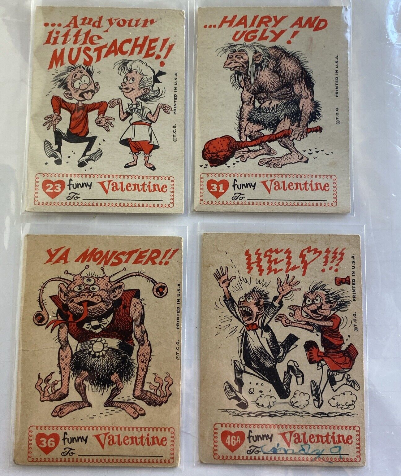 1959 Topps Vintage Funny Valentine Cards 4 card lot No Dups Jack Davis art