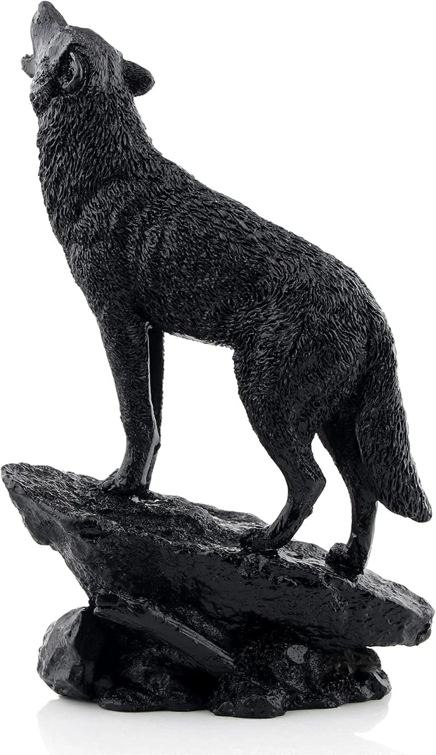 Black Wolf Sculpture Wildlife Howling Wolf Statue and Figurine Black Wolf Sculpture Wildlife Howling Wolf Statue and Figurine