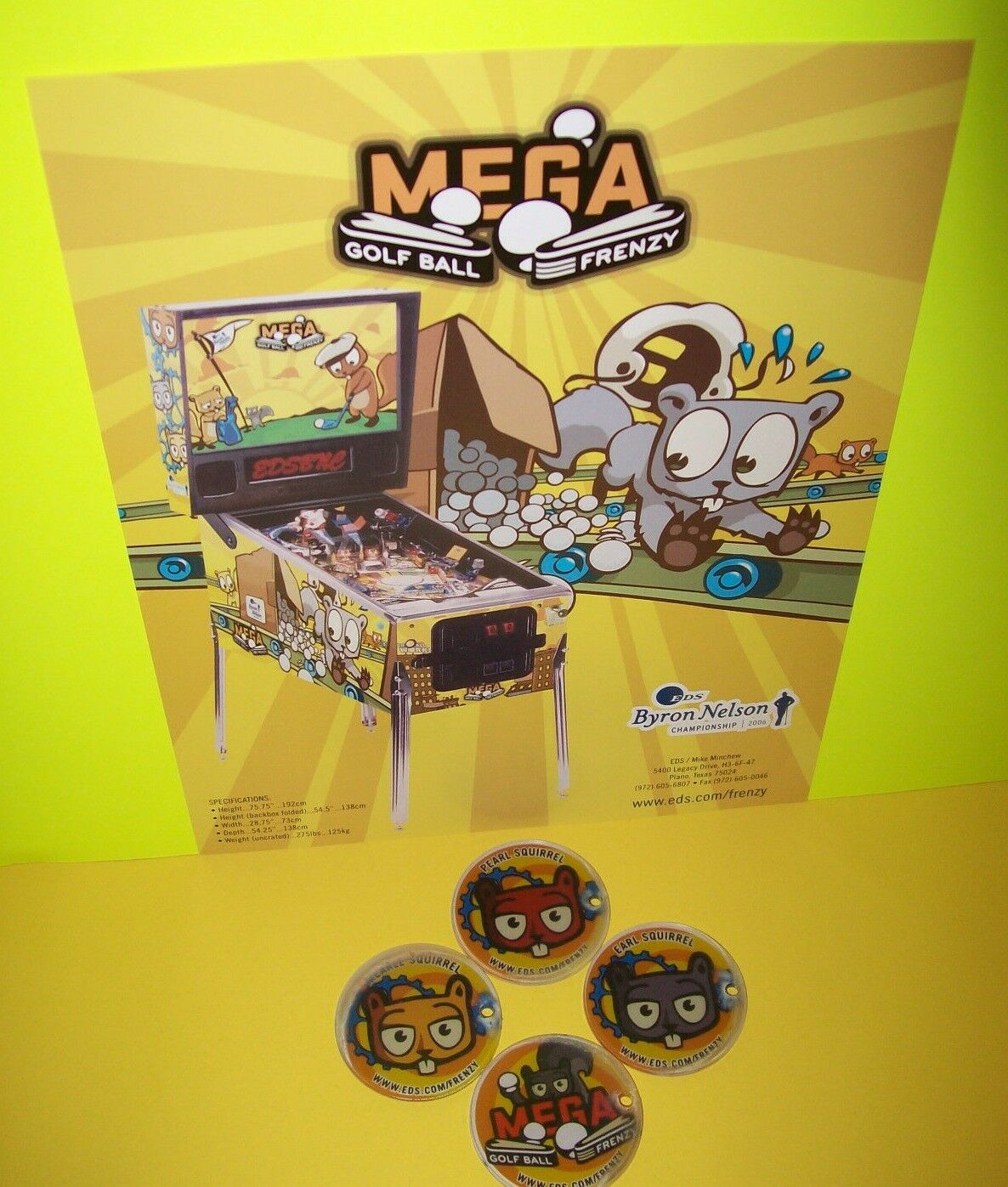 Mega Golf Ball Frenzy Pinball Machine Promo Sales Flyer and Plastic Keychains 