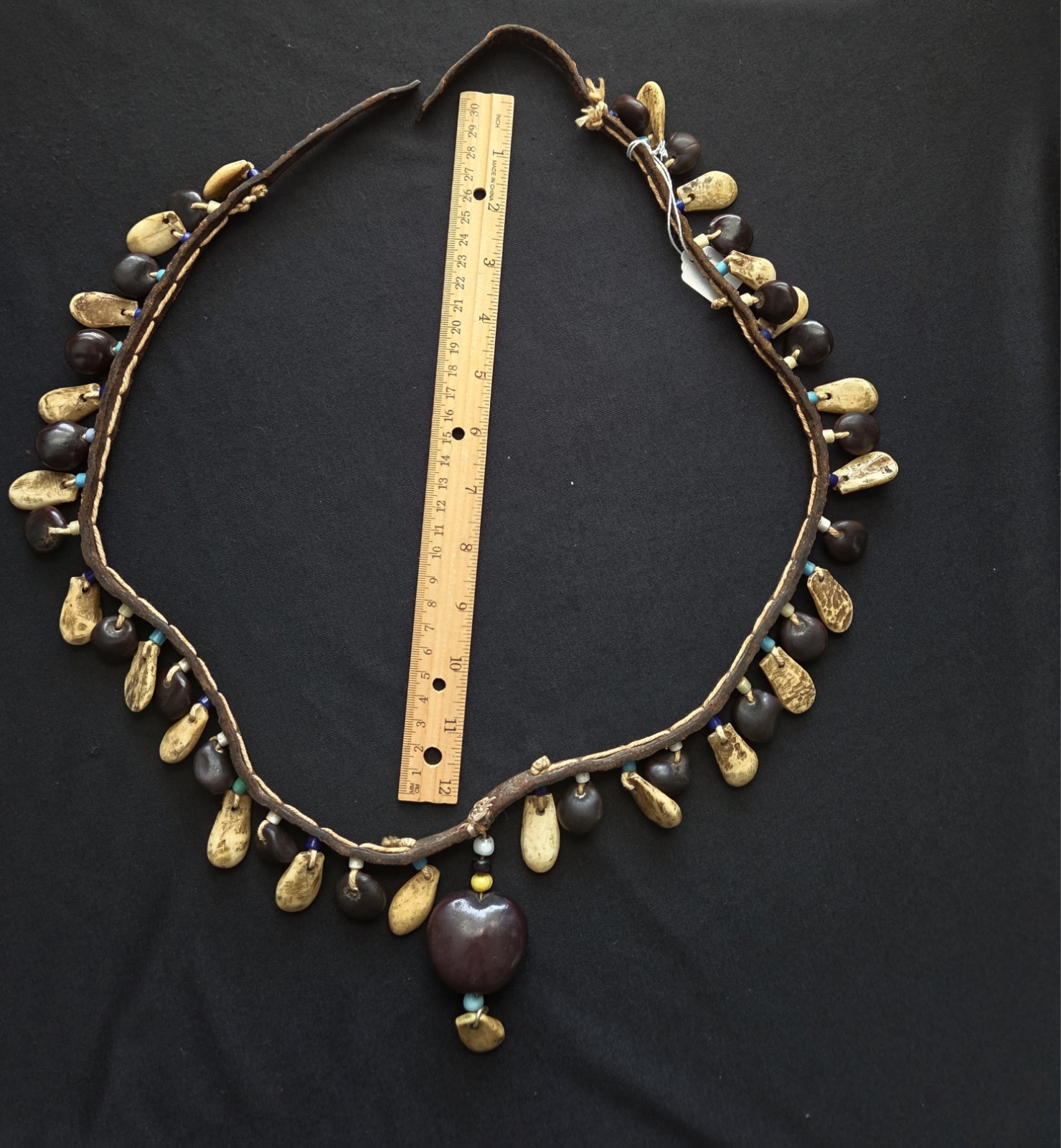 Antique Native American Bandelier, Faux Carved Elks Teeth. Circ 1870s Antique Native American Bandelier, Faux Carved Elks Teeth. Circ 1870s