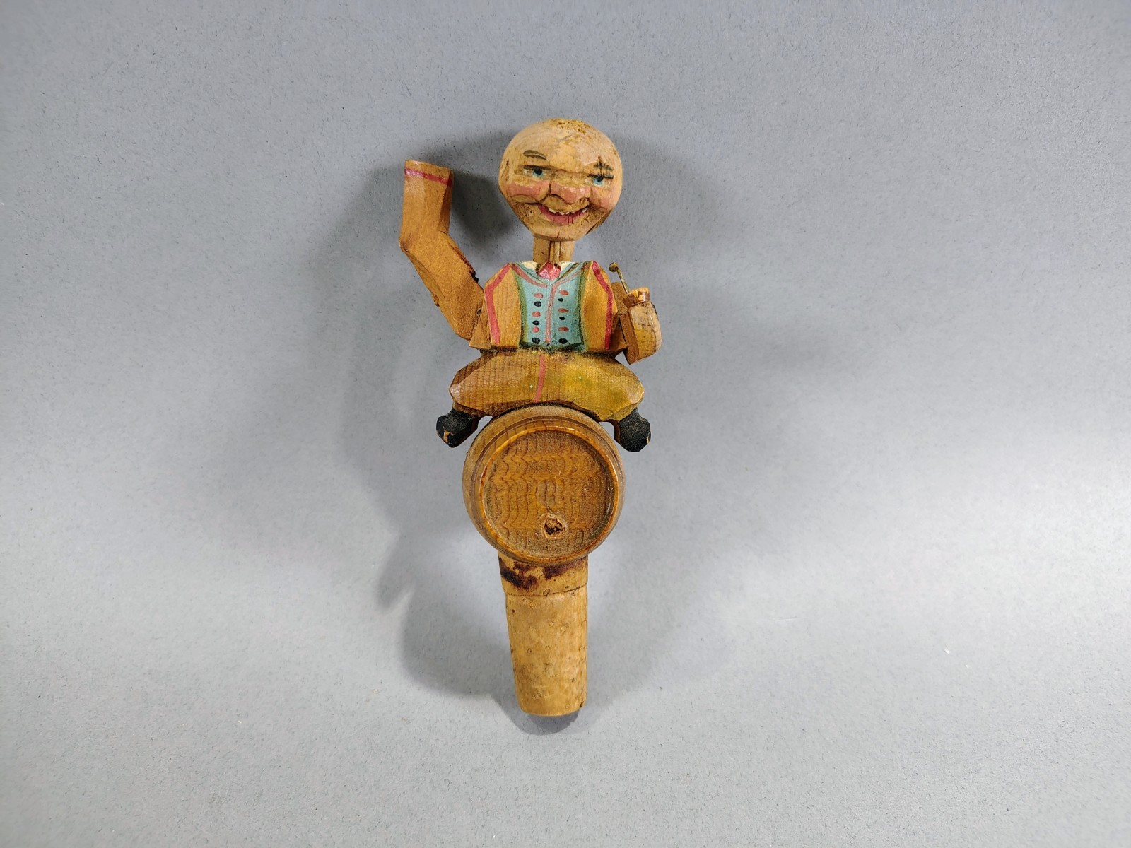 Vintage 1930S ANRI Italian Hand Carved Mechanical Bottle Stopper