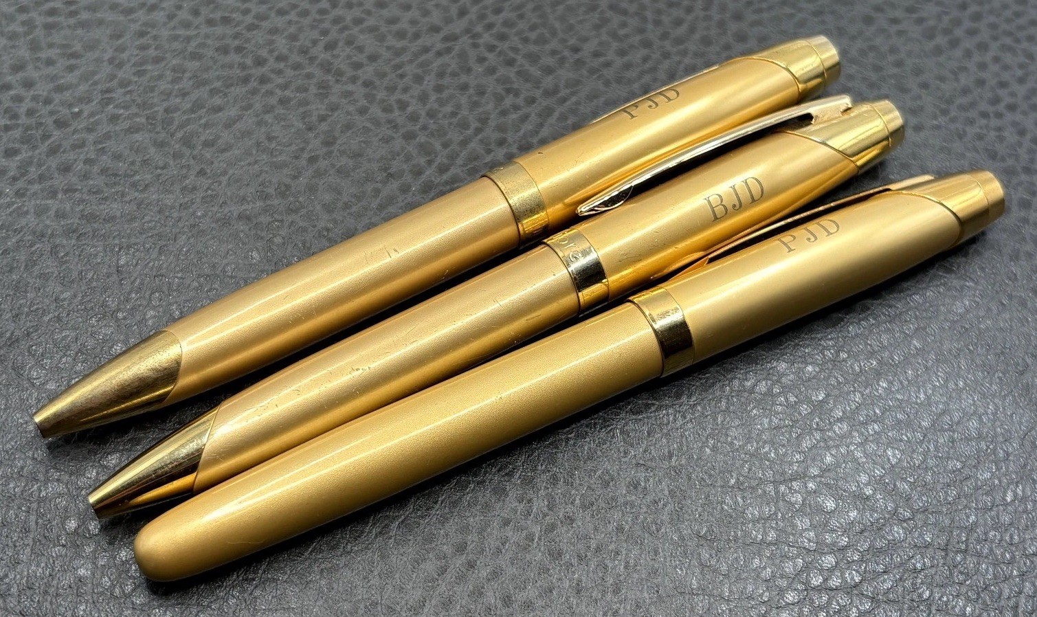 Set of 3 Montefiore 2 Ballpoint Pens Monogrammed PJD BJD Gold Tone
