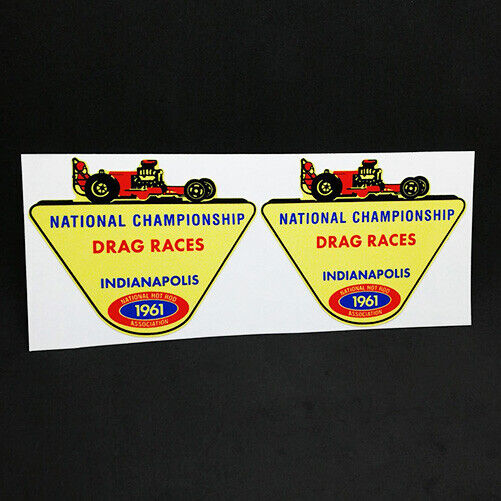 Pair of NHRA 1961 DRAG RACES Vintage Style DECAL, Sticker, rat rod, racing