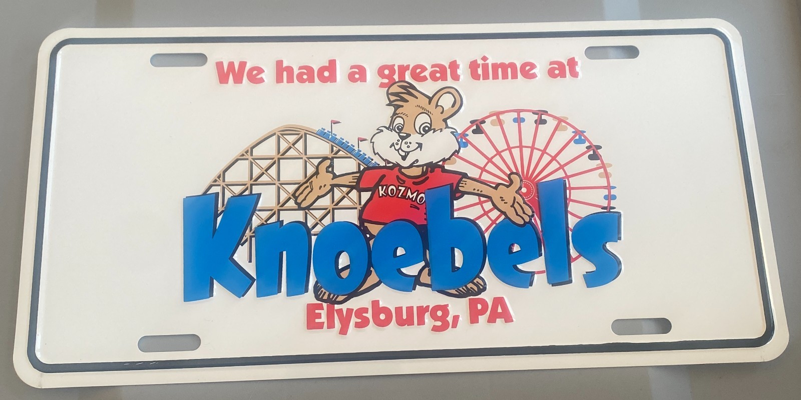 VINTAGE KNOEBELS AMUSEMENT RESORT ELYSBURG, PA. SOUVENIR LICENSE PLATE