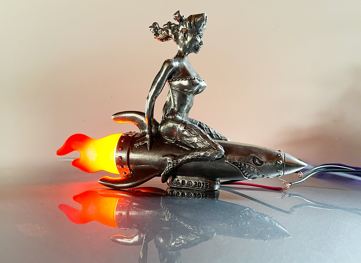 BomberGirl Lighted Hood Ornament Hot Rod Rat Rod Pin Up Rockabilly Pewterwith mo