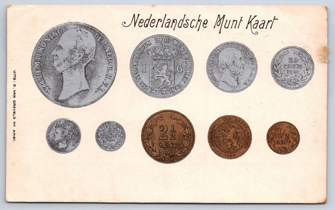 Antique Netherlands Coin Card Numismatic Currency 1901 Antique Netherlands Coin Card Numismatic Currency 1901