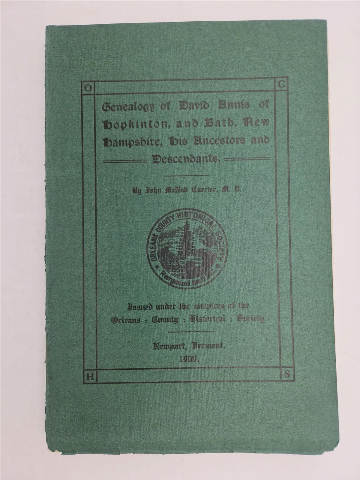 1909 antique GENEALOGY DAVID ANNIS hopkinton bath nh DESCENDANTS Currier BOOK