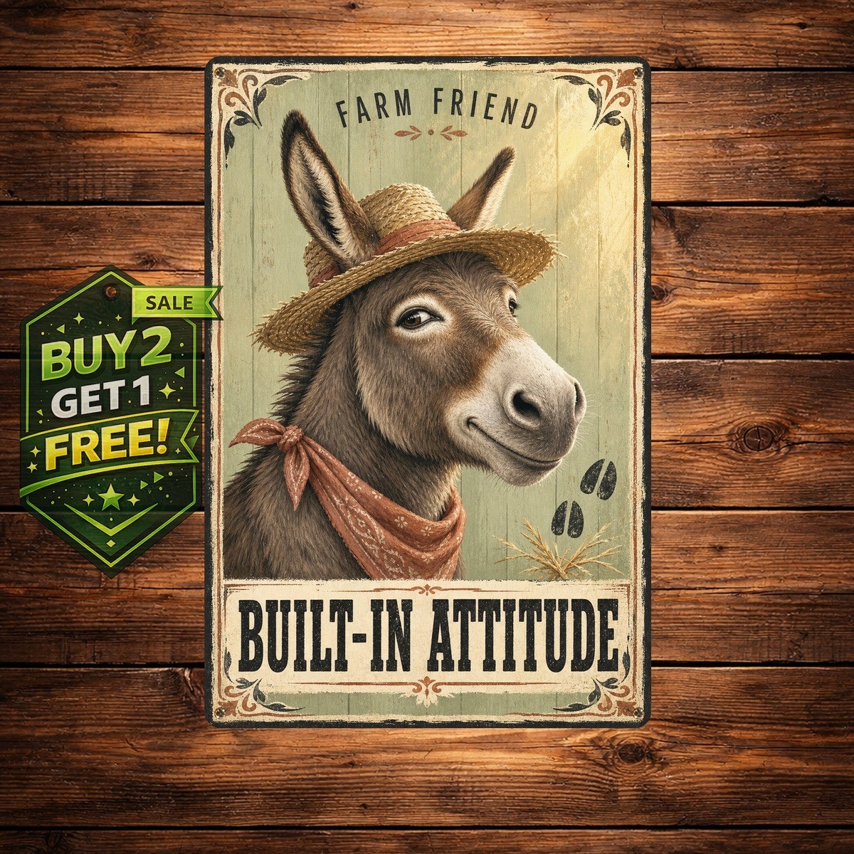 Vintage Humorous Donkey Metal Tin Sign Home Room Wall Decor