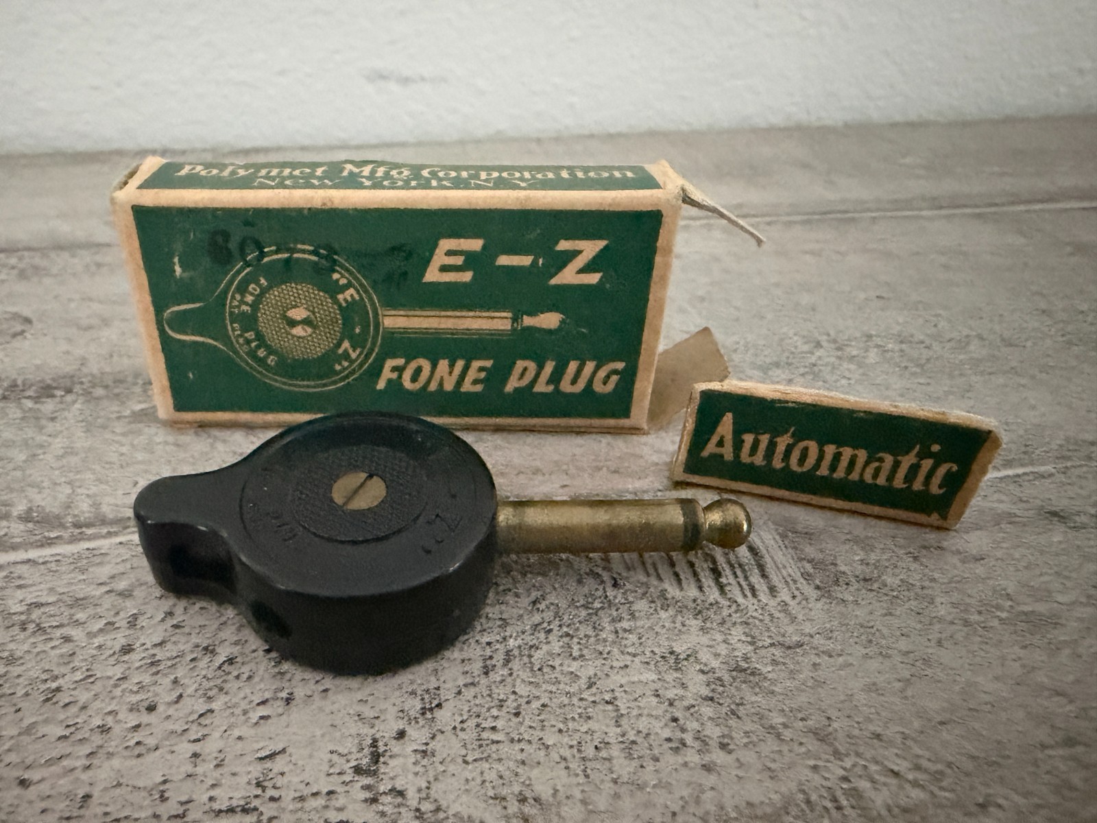 Antique E-Z Fone Plug 6078 Automatic Original Box Polymet Mfg Co. Antique E-Z Fone Plug 6078 Automatic Original Box Polymet Mfg Co.